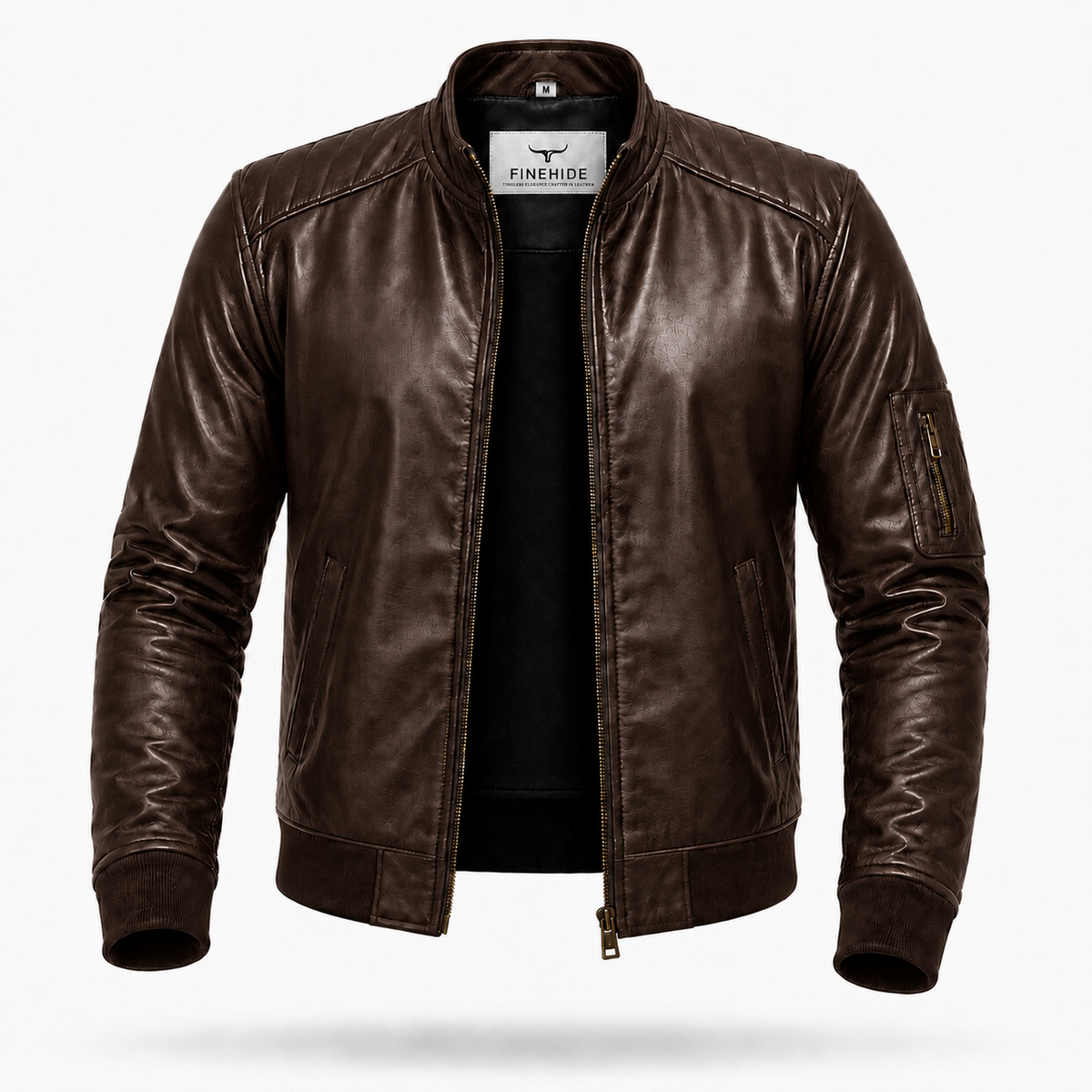 FINEHIDE MEN’S BLACK GENUINE LEATHER BOMBER JACKET FOR MEN