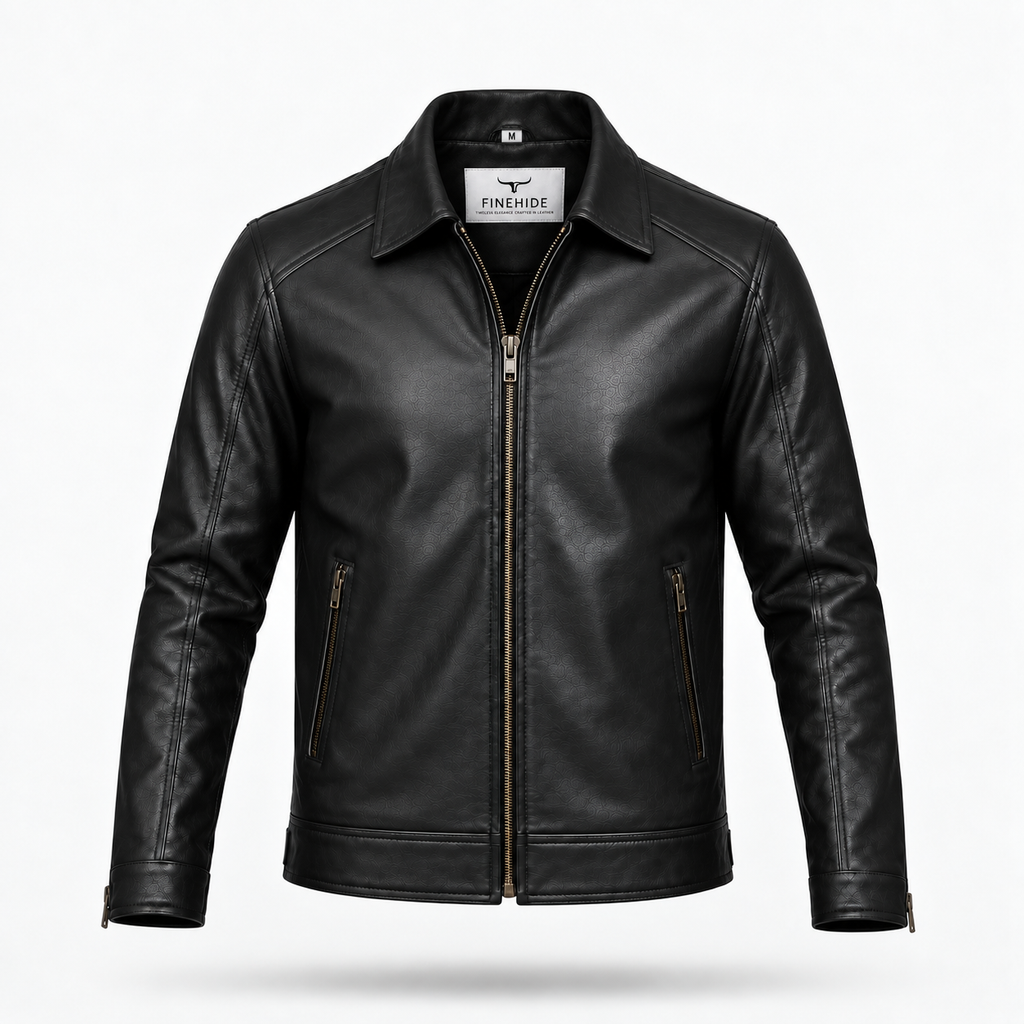 Close-up of the genuine leather jacket sleeve and zippered cuff