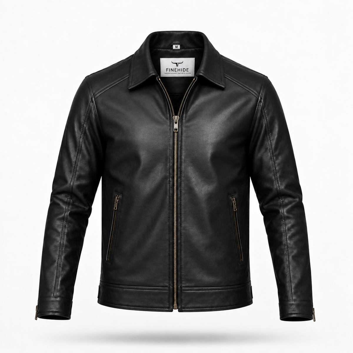 Close-up of the genuine leather jacket sleeve and zippered cuff