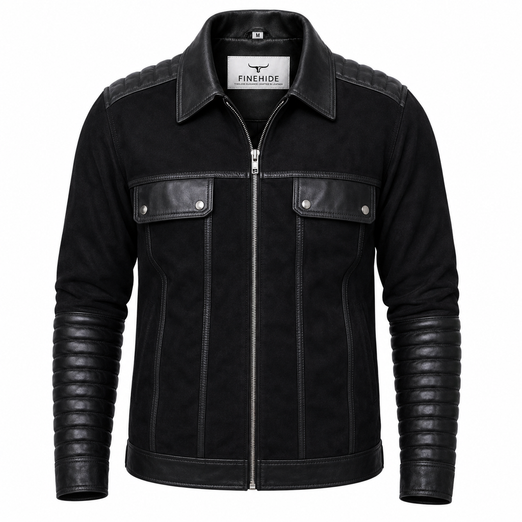 FINEHIDE MEN'S BLACK  GENUINE LEATHER JACKET FOR MEN