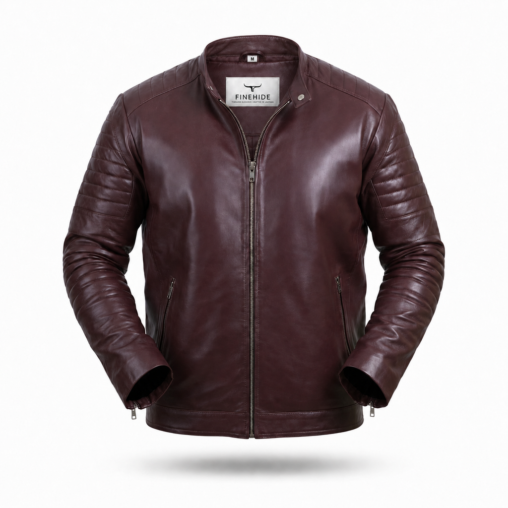 FINEHIDE MEHROON MAVRICK  GENUINE LEATHER JACKET FOR MEN