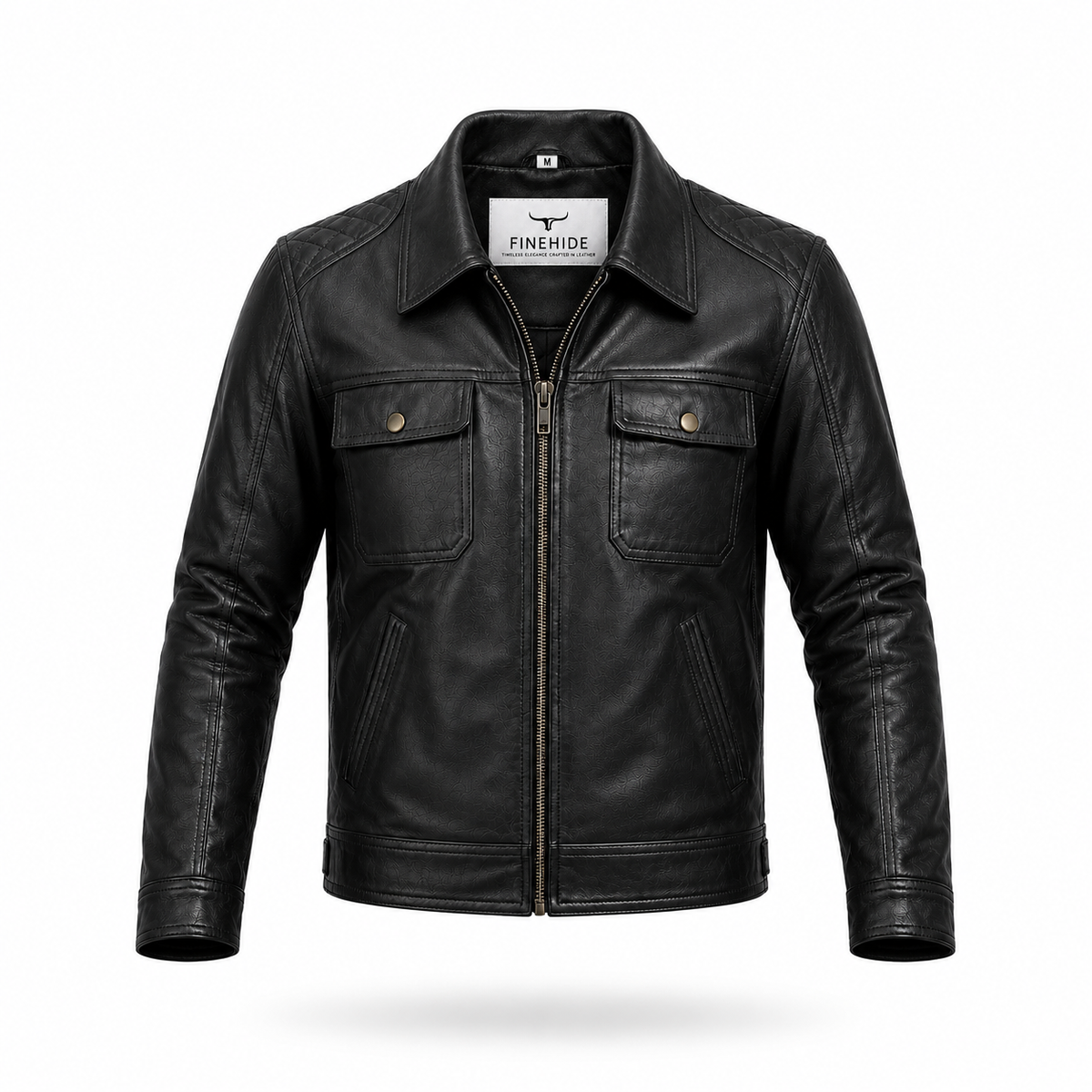 FINEHIDE MEN’S BLACK GENUINE LEATHER MULTI-POCKET JACKET FOR  MEN