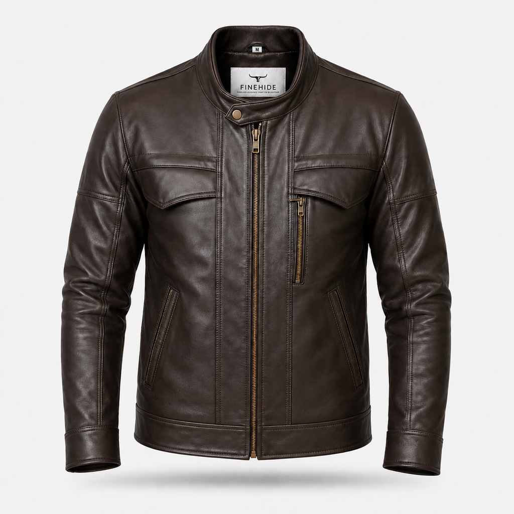 FINEHIDE  CHOCLATE BROWN GENUINE LEATHER JACKET FOR MEN