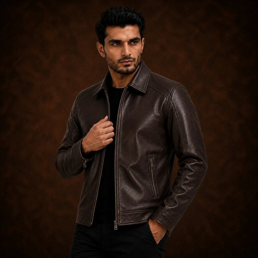 FINEHIDE Men's Genuine Leather Zip-Up Jacket – Classic Shirt Collar