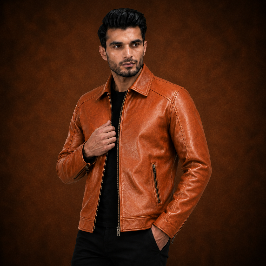 Men's Genuine Leather Jacket – Classic Collared Style