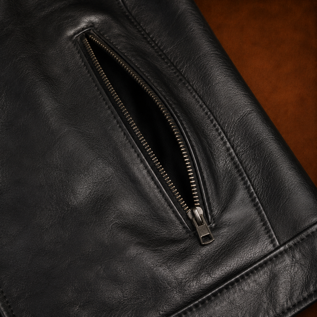 FINEHIDE MEN’S BLACK GENUINE LEATHER BOMBER JACKET FOR MEN