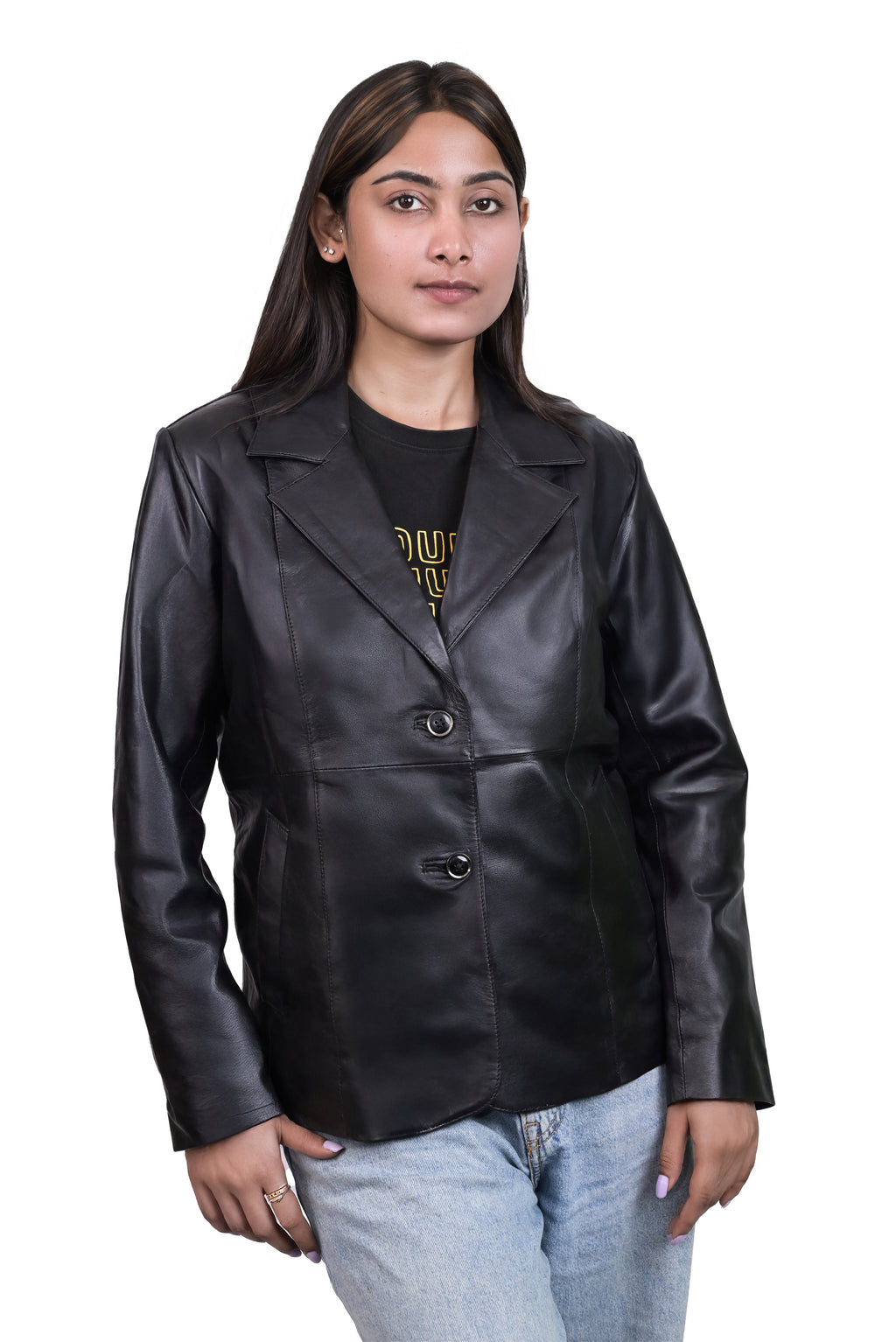 FINEHIDE BLACK BLAZER STYLE GENYUINE LEATHER LEATHER JACKET FOR WOMEN