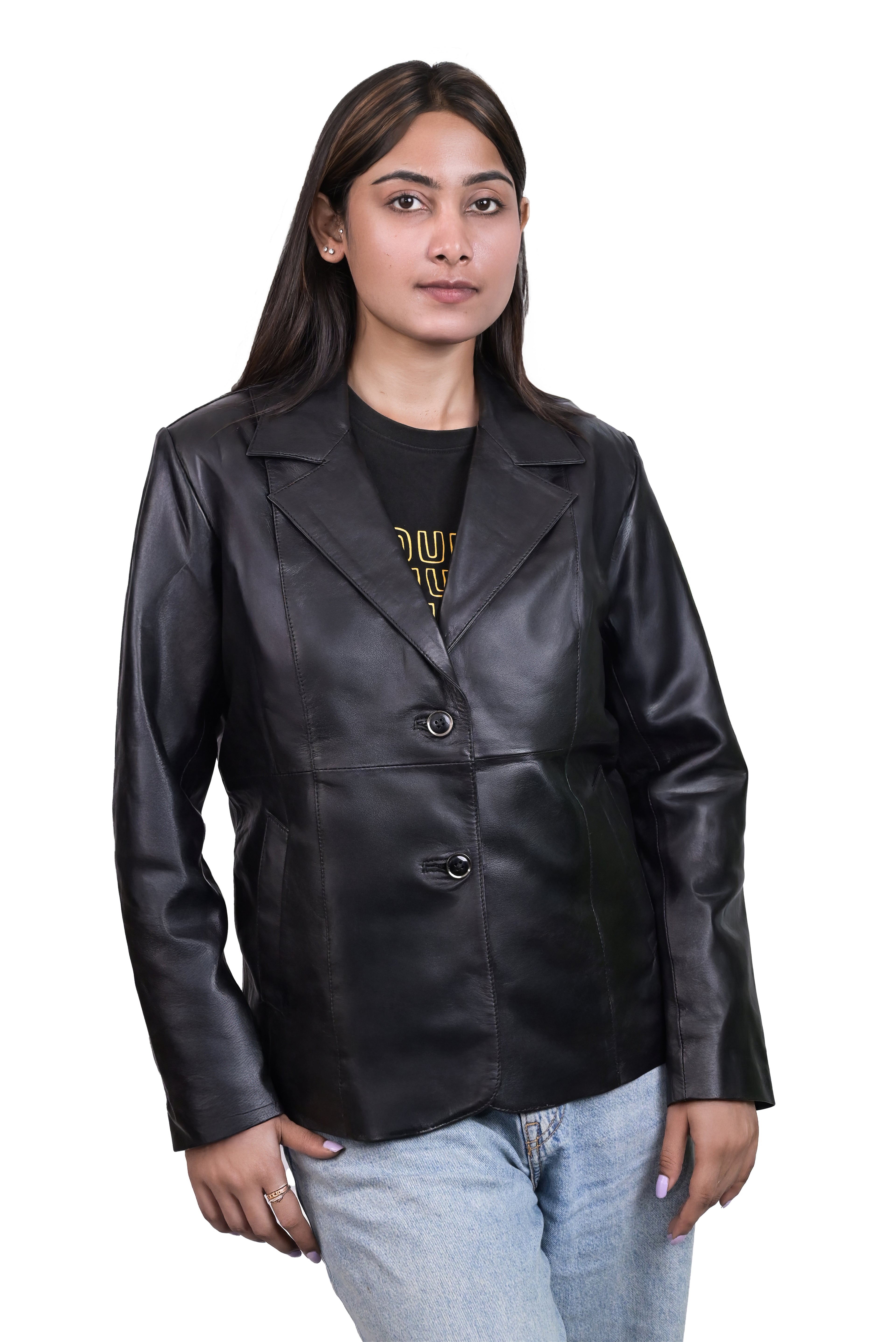 FINEHIDE BLACK BLAZER STYLE GENYUINE LEATHER LEATHER JACKET FOR WOMEN