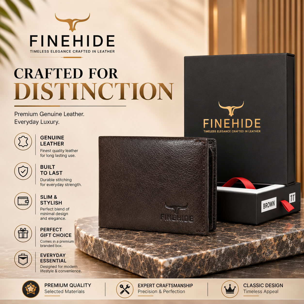 Finehide Premium Leather  Wallet for Men's Dark Brown Antique Leather,  Luxury Gift Box