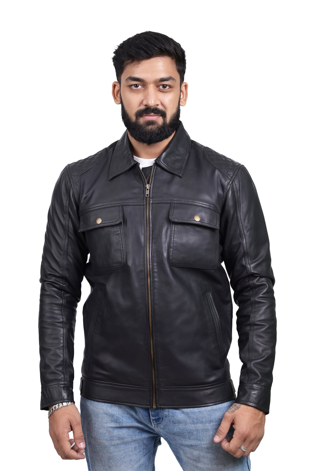 FINEHIDE BLACK COMMANDER  GENUINE LEATHER JACKETS FOR MENS