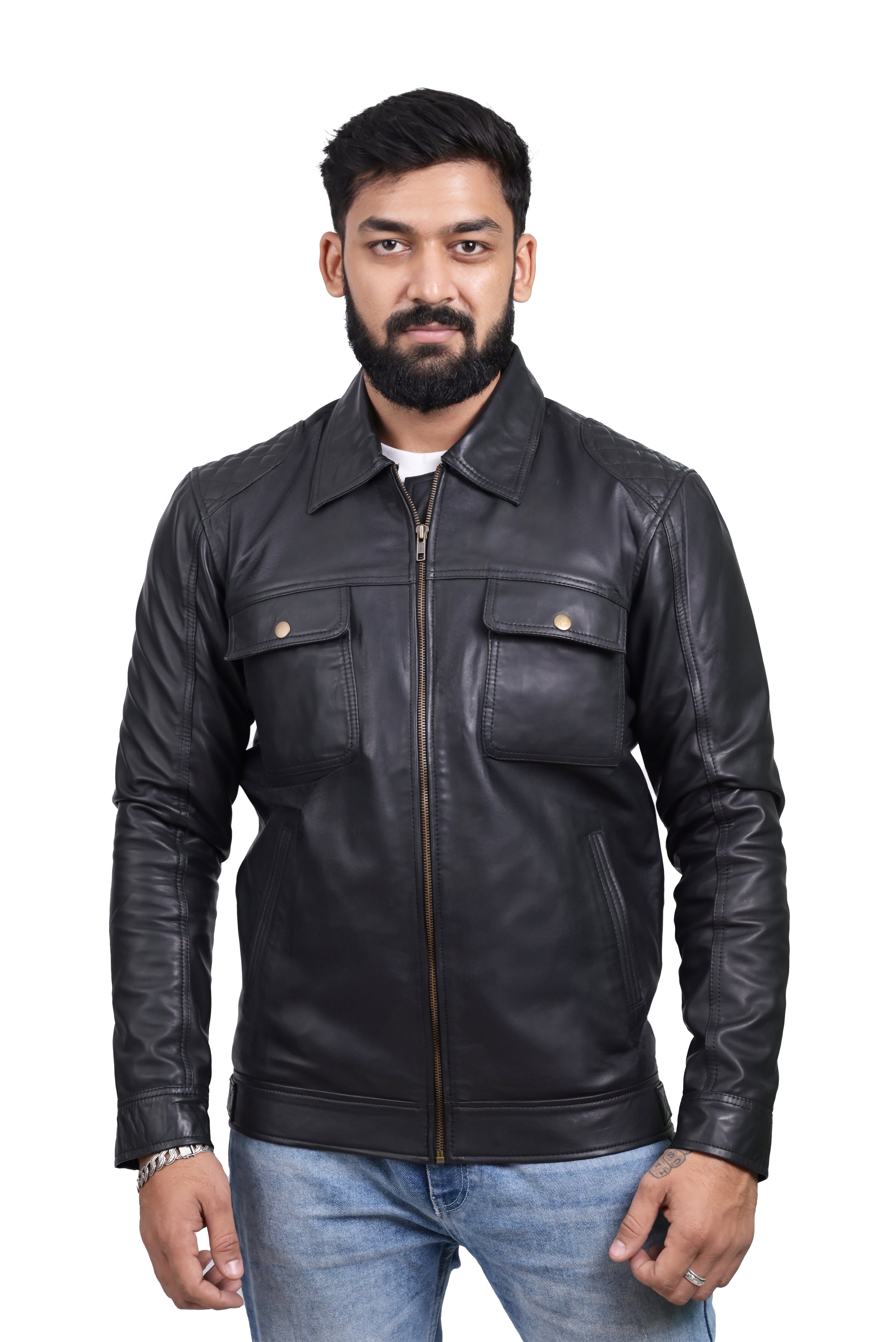 FINEHIDE BLACK COMMANDER  GENUINE LEATHER JACKETS FOR MENS