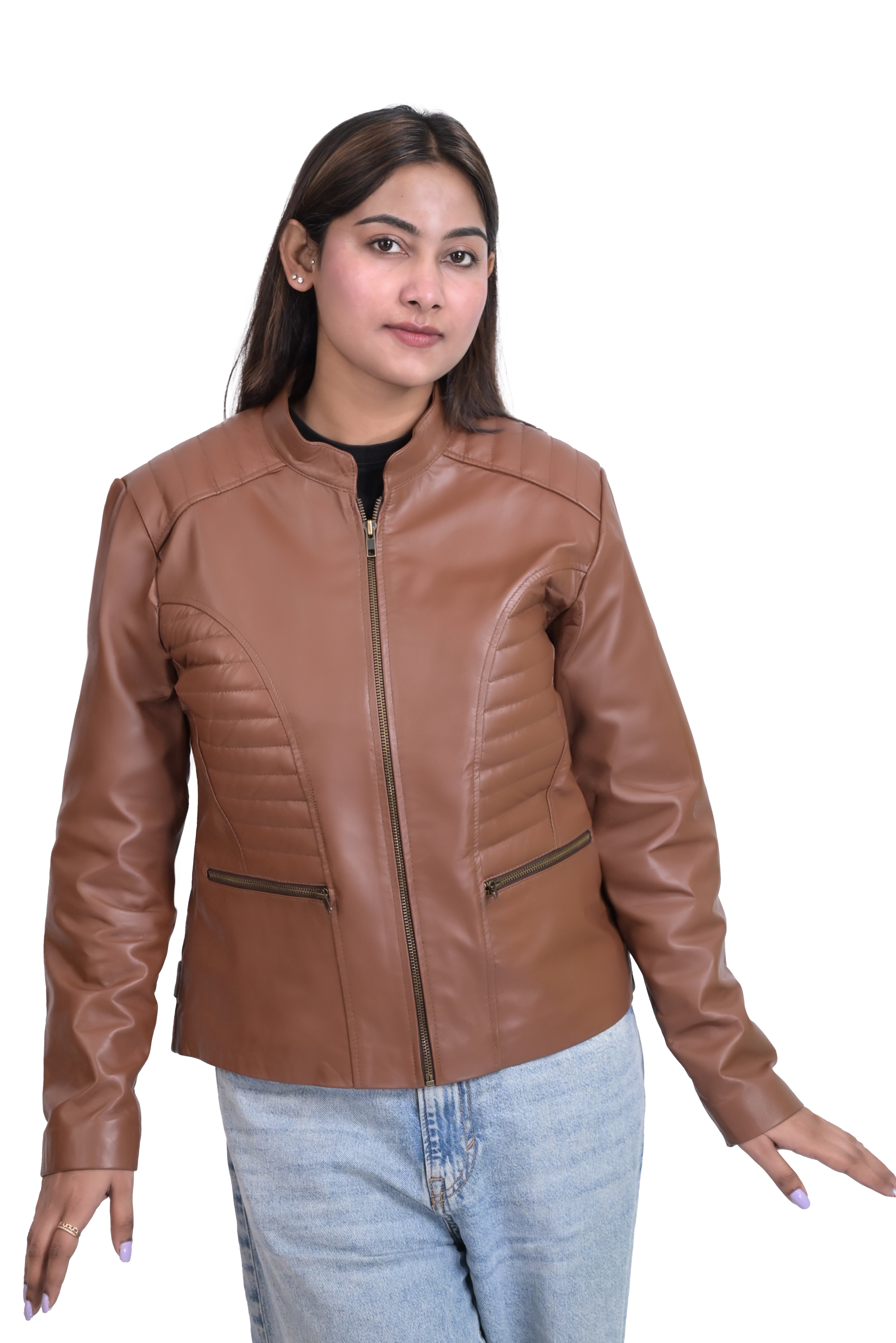 FINEHIDE  RUSTIC CHICK CARAMEL BROWN GENUINE LEATHER JACKETS FOR WOMEN
