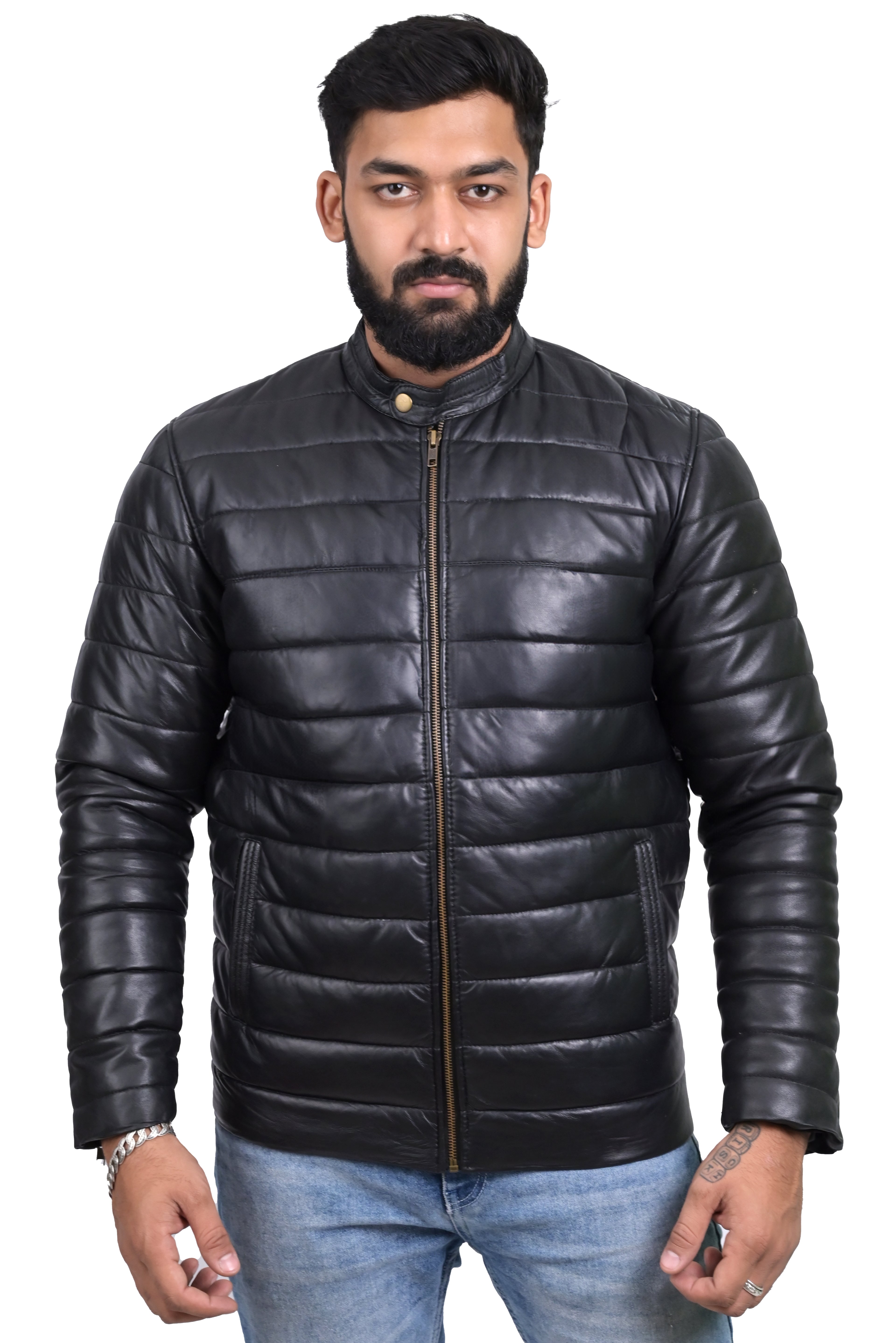 FINEHIDE BLACK BOMBER STYLE GENUINE LEATHER JACKET FOR MEN