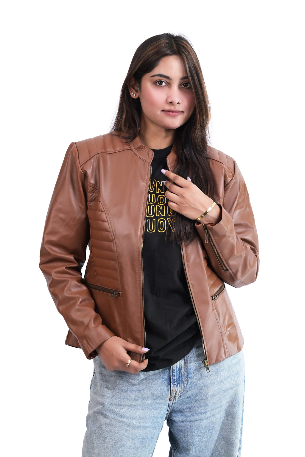 FINEHIDE  RUSTIC CHICK CARAMEL BROWN GENUINE LEATHER JACKETS FOR WOMEN