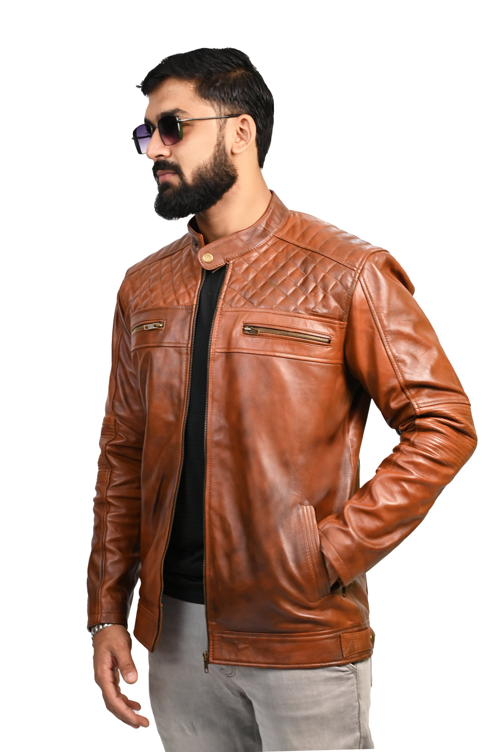 FINEHIDE QUILTED REGAL TANANTIQUE  GENUINE LEATHER JACKETS FOR MENS