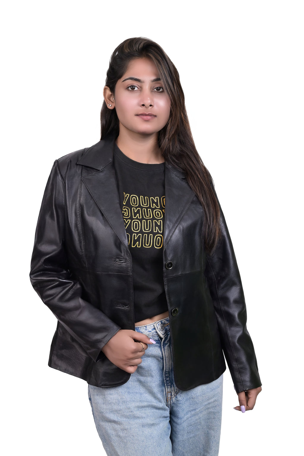 FINEHIDE BLACK BLAZER STYLE GENYUINE LEATHER LEATHER JACKET FOR WOMEN