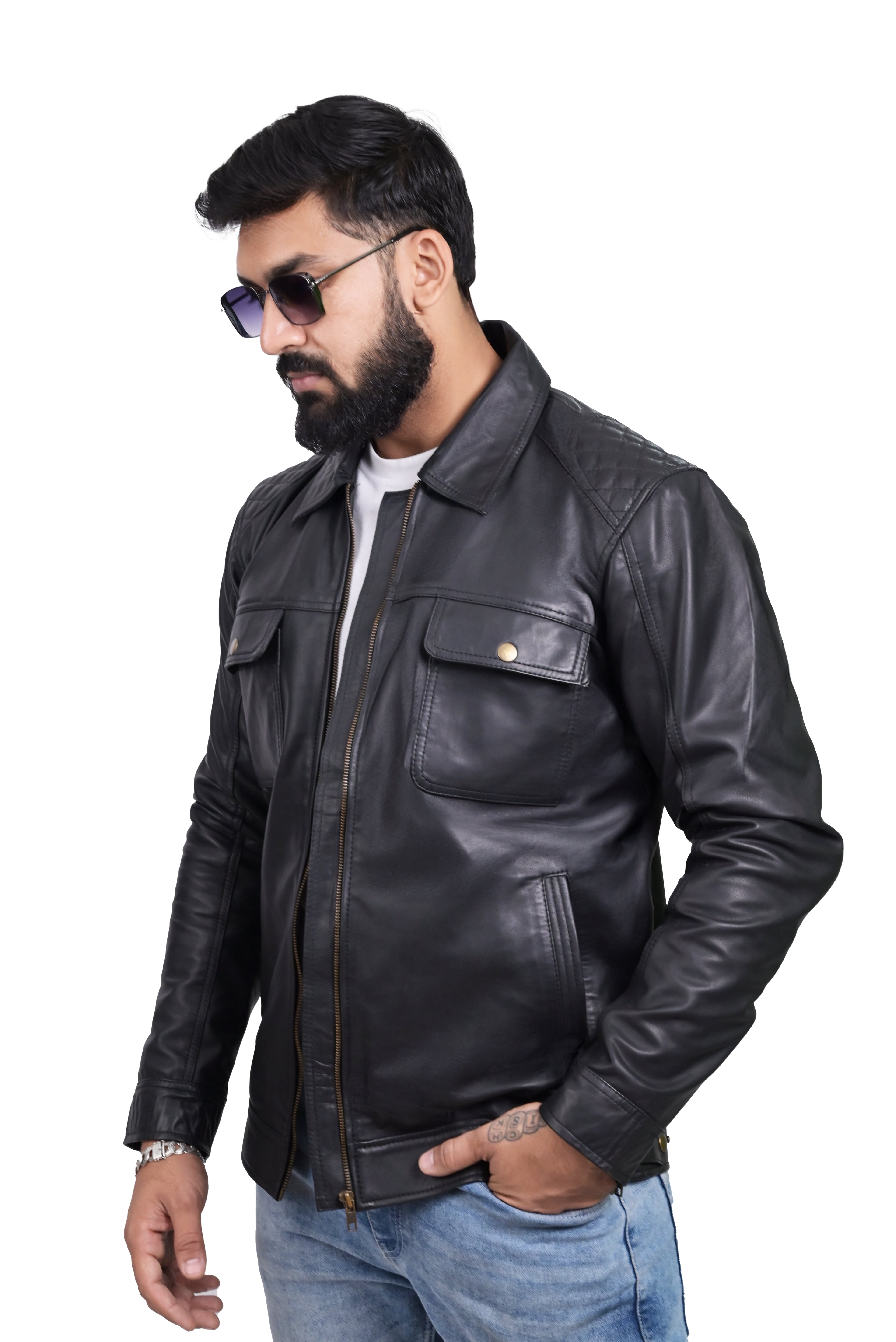 FINEHIDE BLACK COMMANDER  GENUINE LEATHER JACKETS FOR MENS