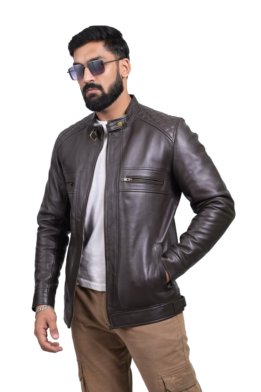 FINEHIDE DARK HERITAGE - QUILTED SHOULDER BROWN GENUINE LEATHER JACKKET FOR MEN