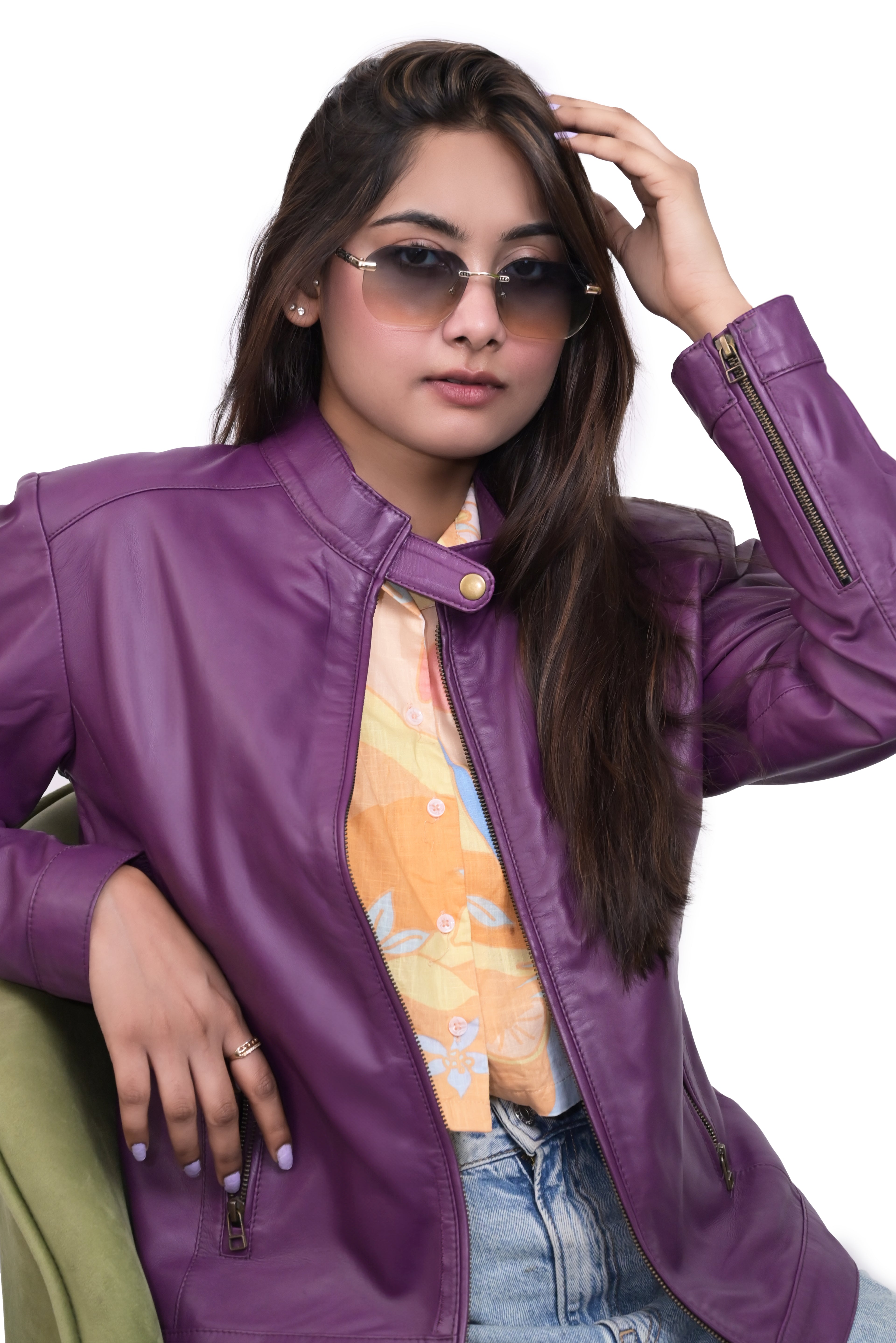 FINEHIDE VOILET VOUGE PURPEL MINIMAL BIKER GENUINE LEATHER JACKETS FOR WOMEN