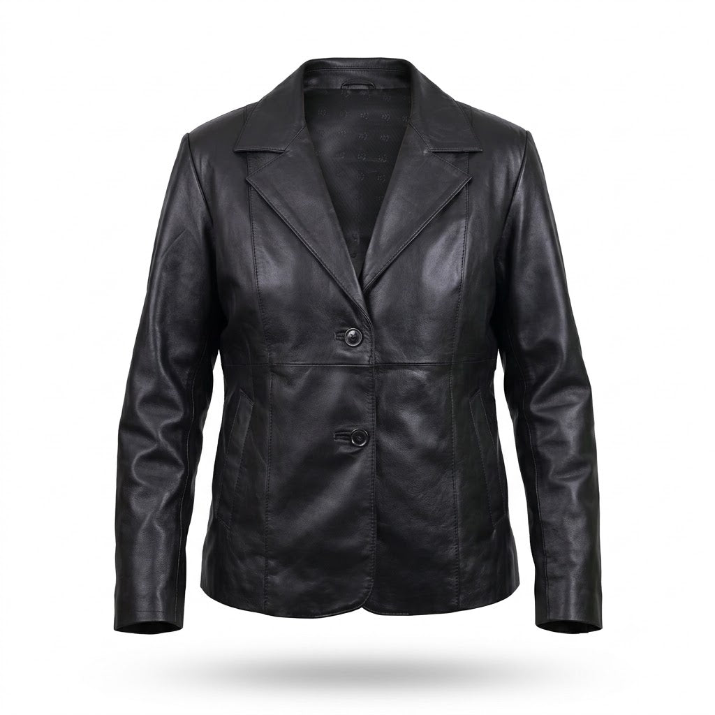 FINEHIDE WOMEN’S BLACK GENUINE LEATHER BLAZER JACKET