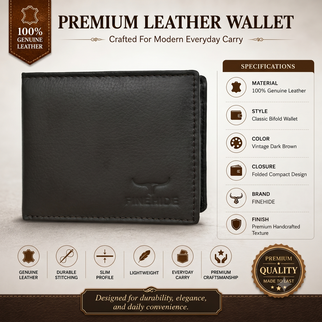 Finehide Executive Bifold Wallet for Men's Grey Premium Leather,  Luxury Gift Box