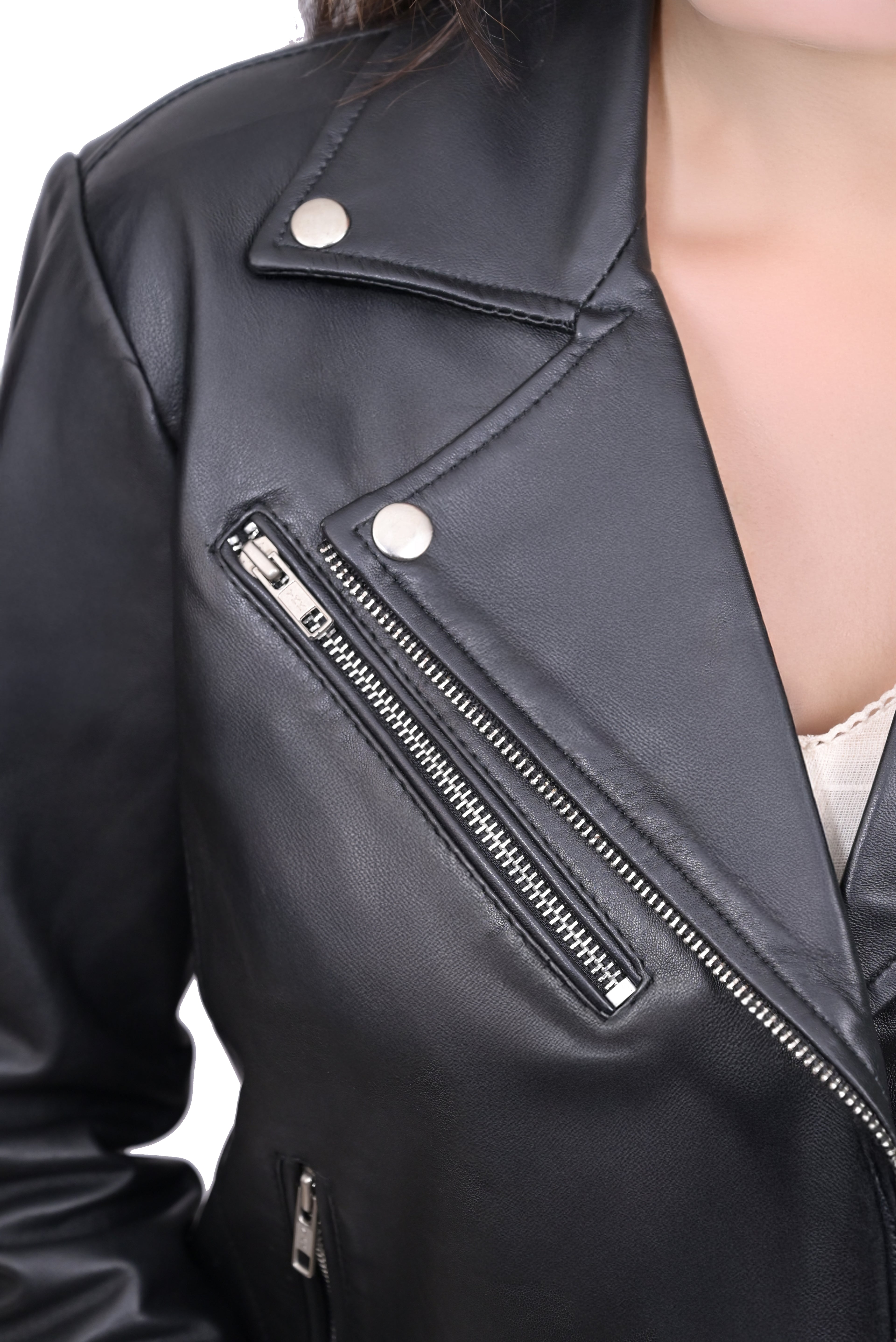 FINEHIDE  CLASSIC BLACK BELTED BIKER /RIDER GENUINE LEATHER JACKETS FOR WOMEN
