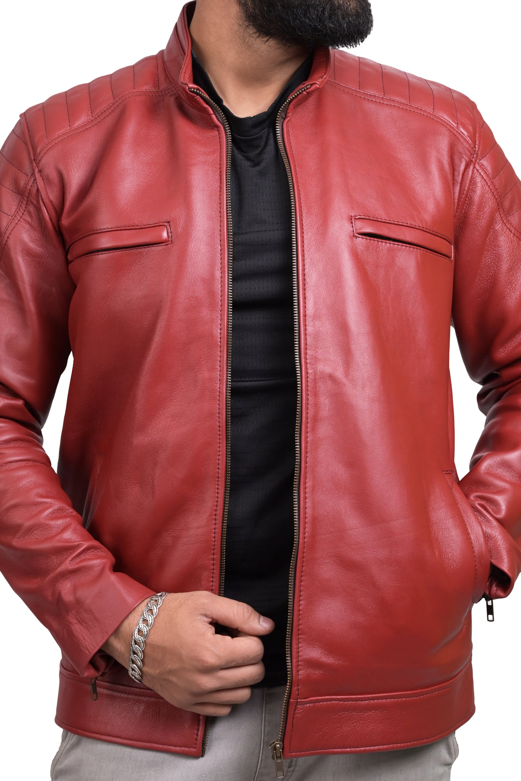 FINEHIDE BOLD RED GENUINE  LEATHER JACKETS FOR MENS