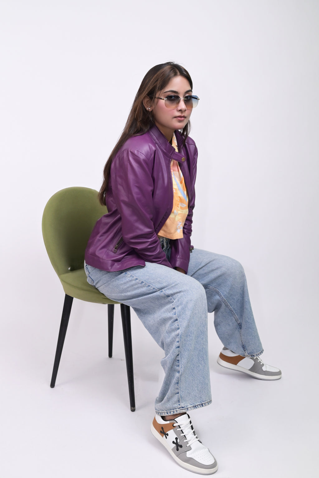 FINEHIDE VOILET VOUGE PURPEL MINIMAL BIKER GENUINE LEATHER JACKETS FOR WOMEN