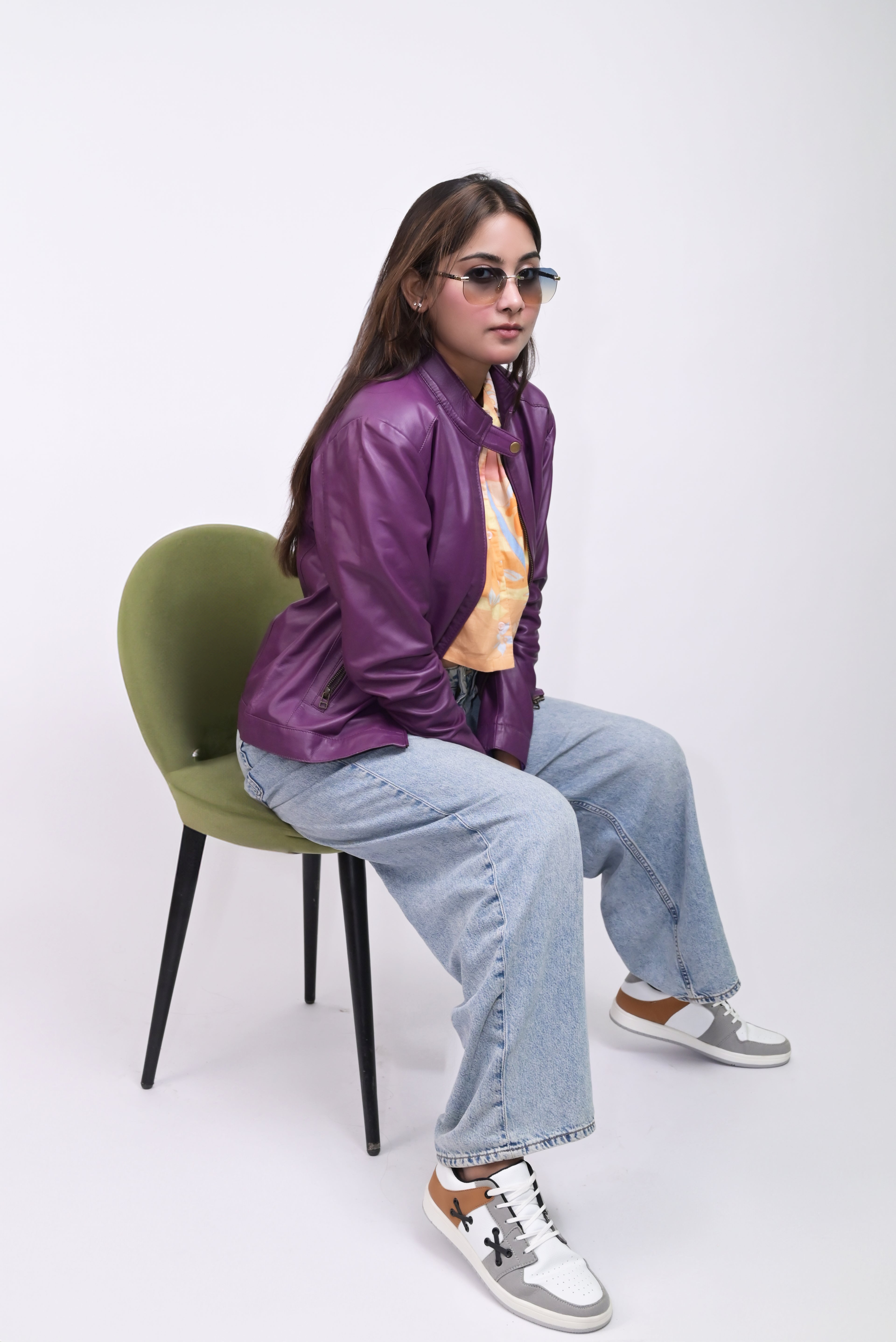 FINEHIDE VOILET VOUGE PURPEL MINIMAL BIKER GENUINE LEATHER JACKETS FOR WOMEN