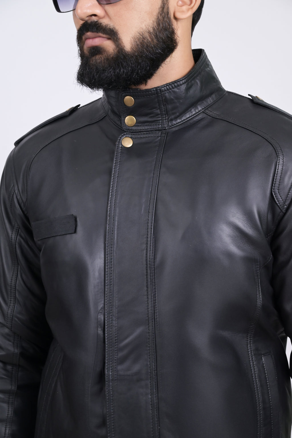 FINEHIDE SHADOW MARSHEL HIGH-NECK BLACK GENUINE LEATHER JACKETS FOR MENS