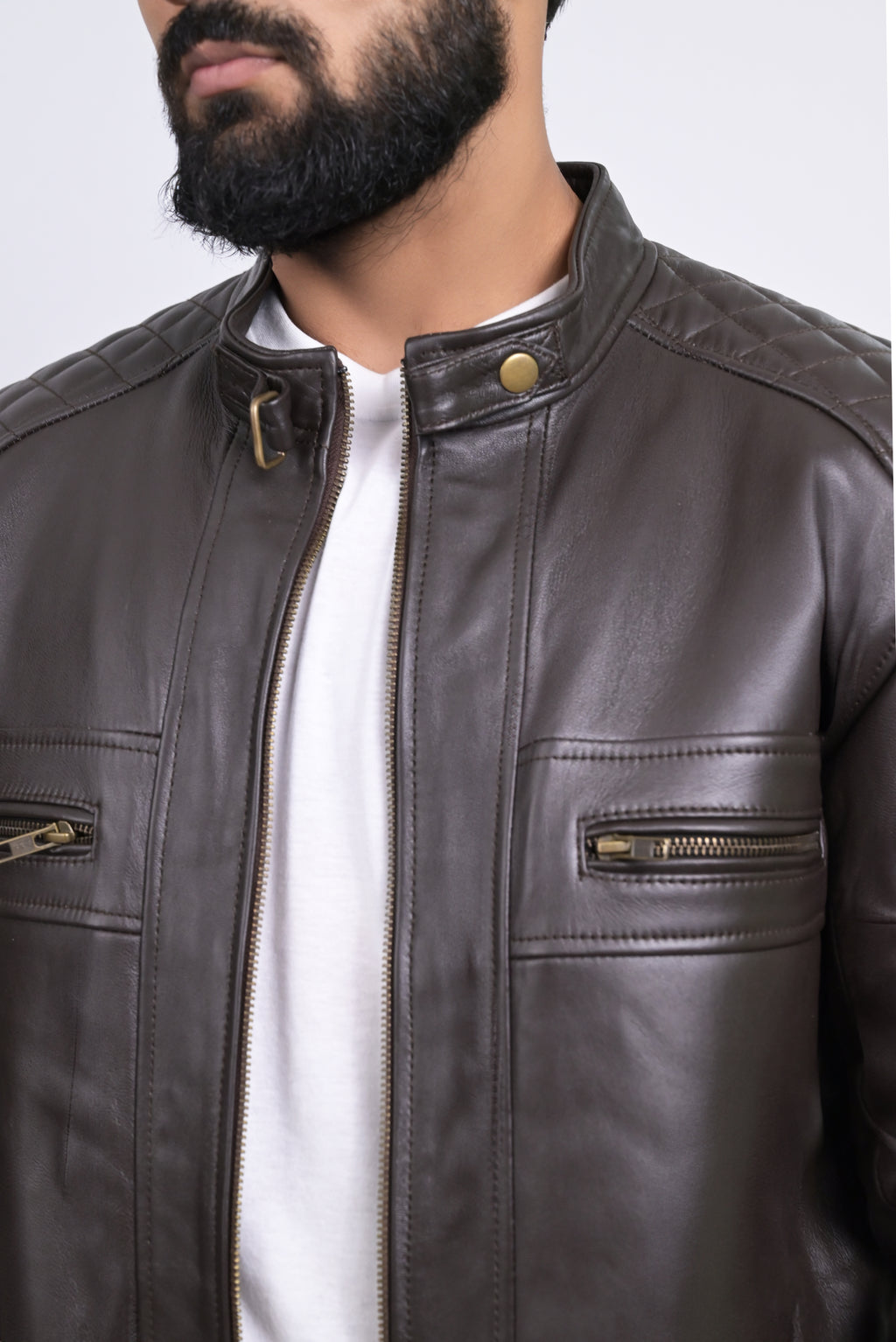 FINEHIDE DARK HERITAGE - QUILTED SHOULDER BROWN GENUINE LEATHER JACKKET FOR MEN