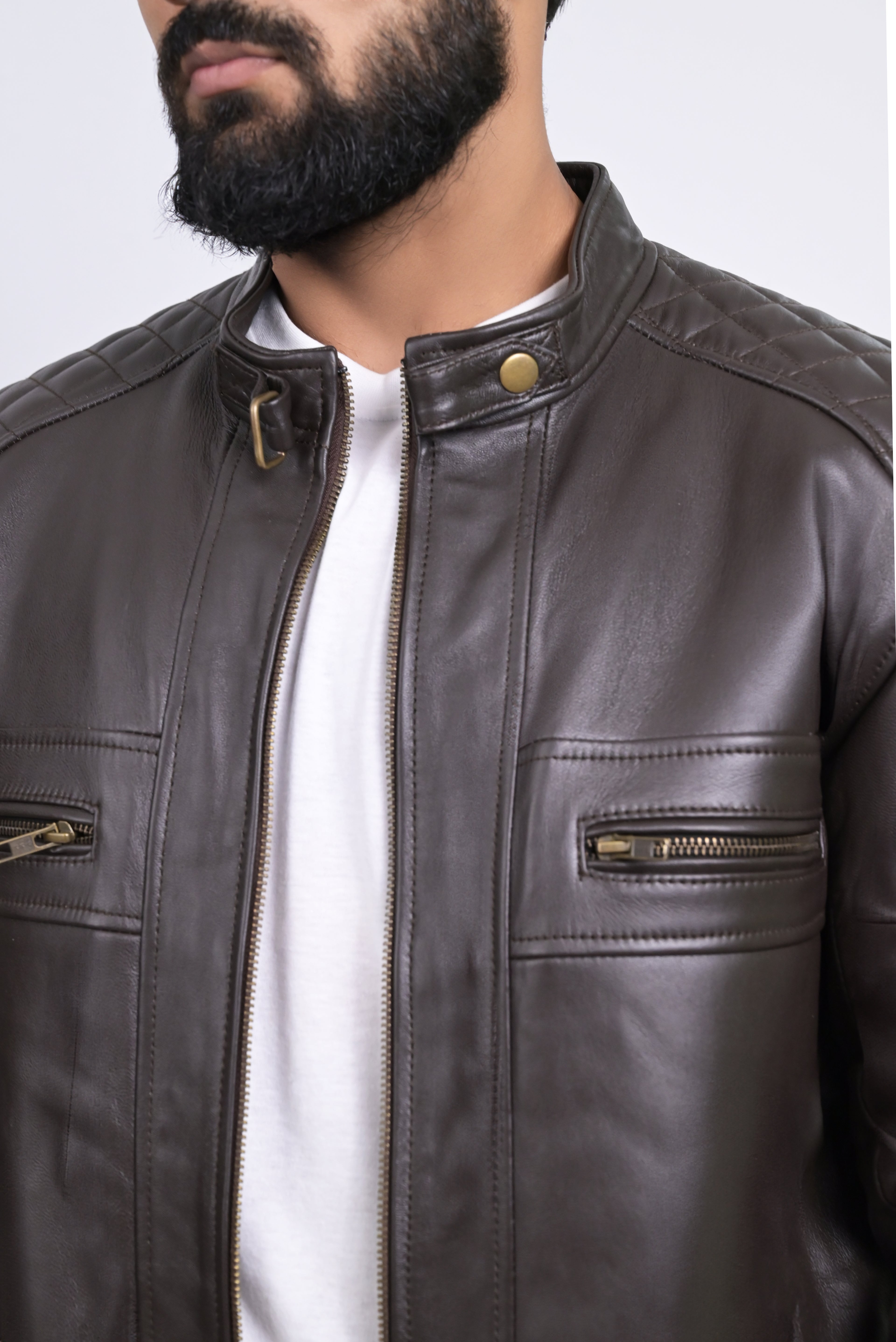 FINEHIDE DARK HERITAGE - QUILTED SHOULDER BROWN GENUINE LEATHER JACKKET FOR MEN