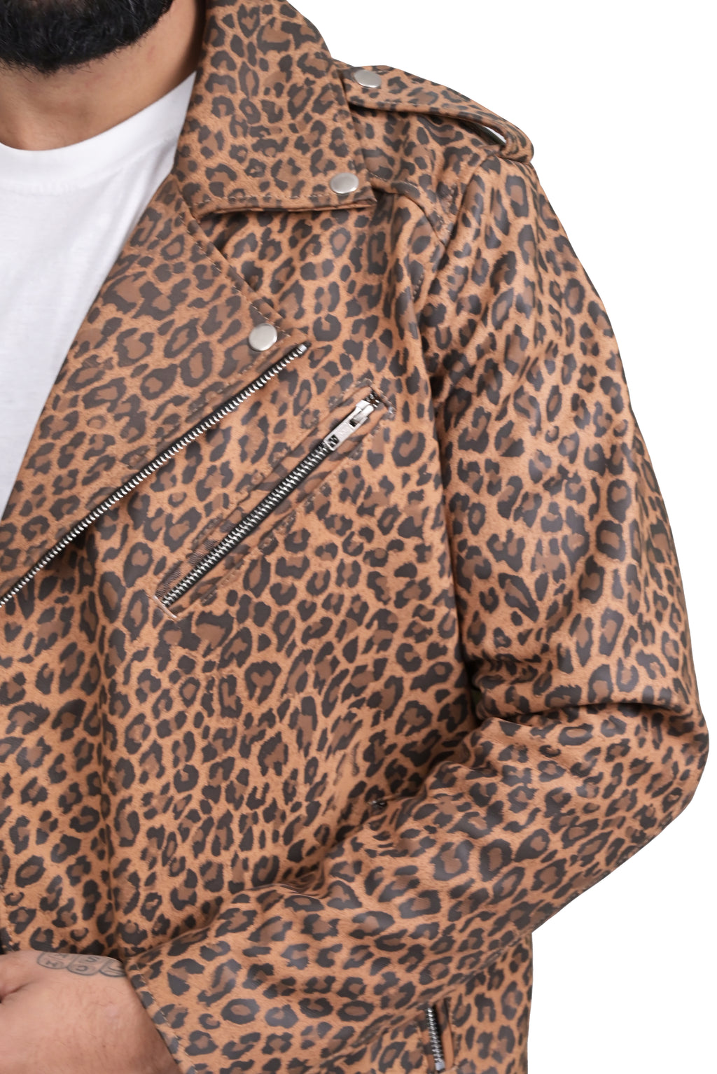 FINEHIDE BOLD LEOPARD PRINT BIKER GENUINE LEATHER JACKET FOR MEN