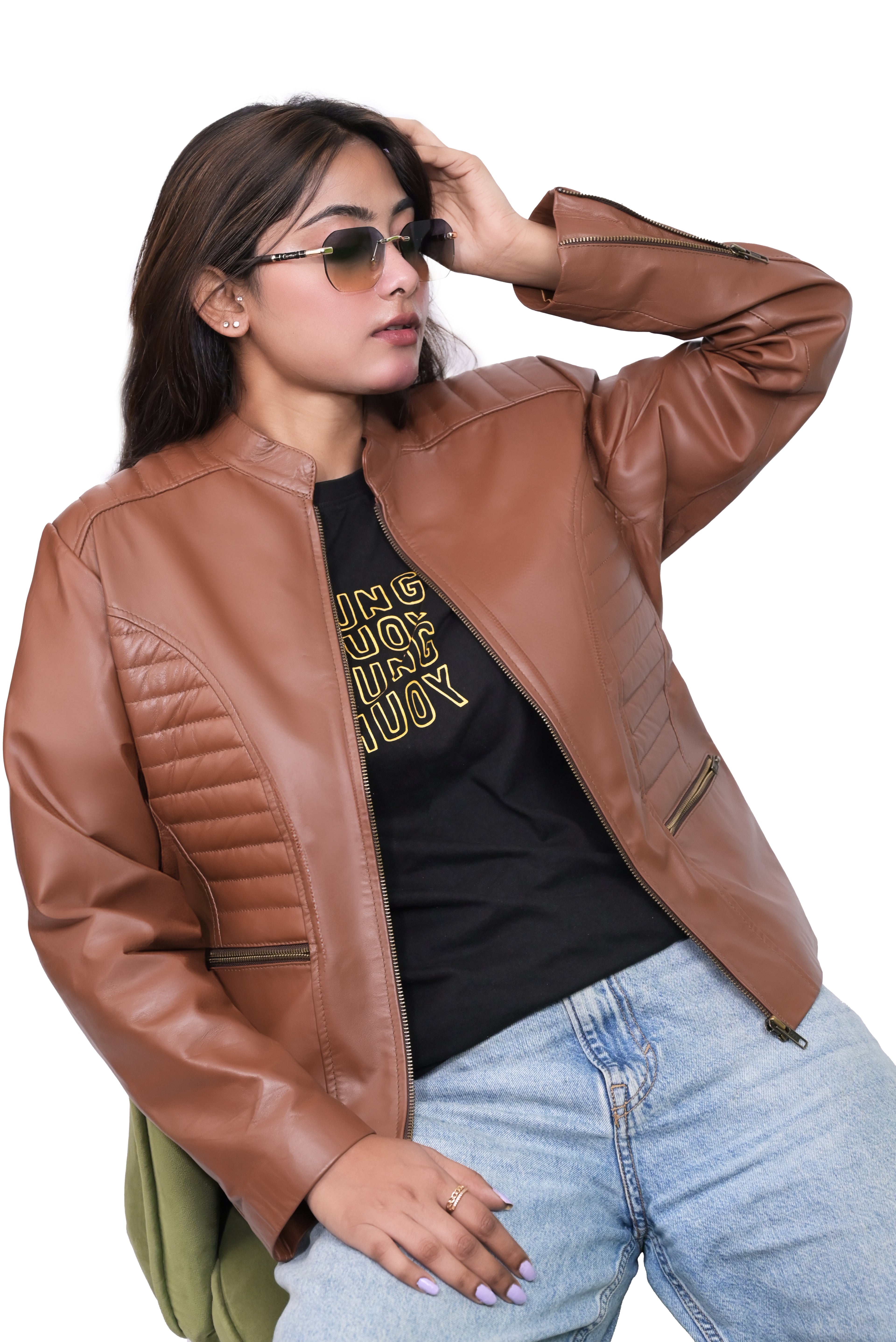 FINEHIDE  RUSTIC CHICK CARAMEL BROWN GENUINE LEATHER JACKETS FOR WOMEN