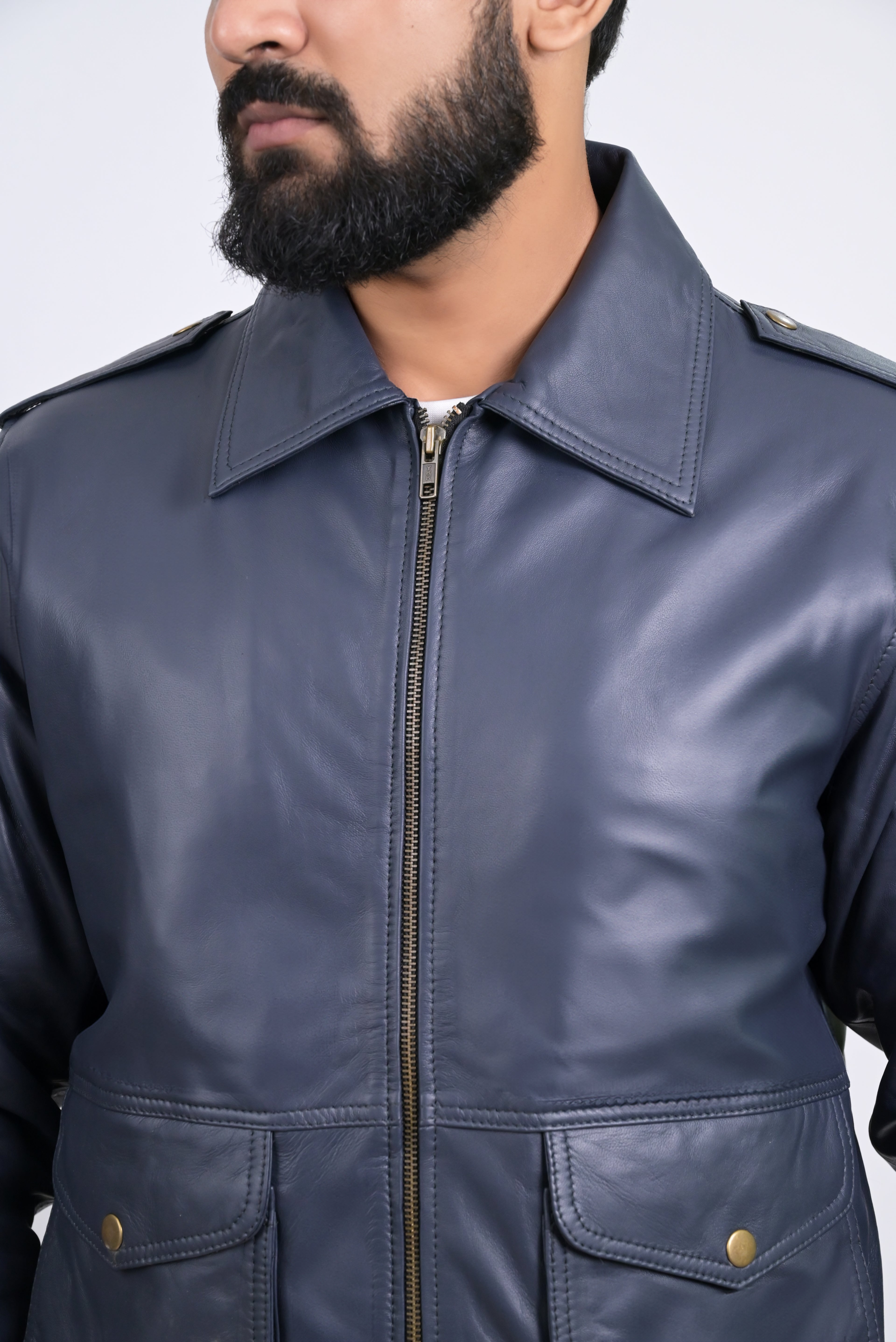 FINEHIDE NAVY SQUADRON BLUE BOMBER STYLE GENUINE LEATHER JACKETS FOR MENS