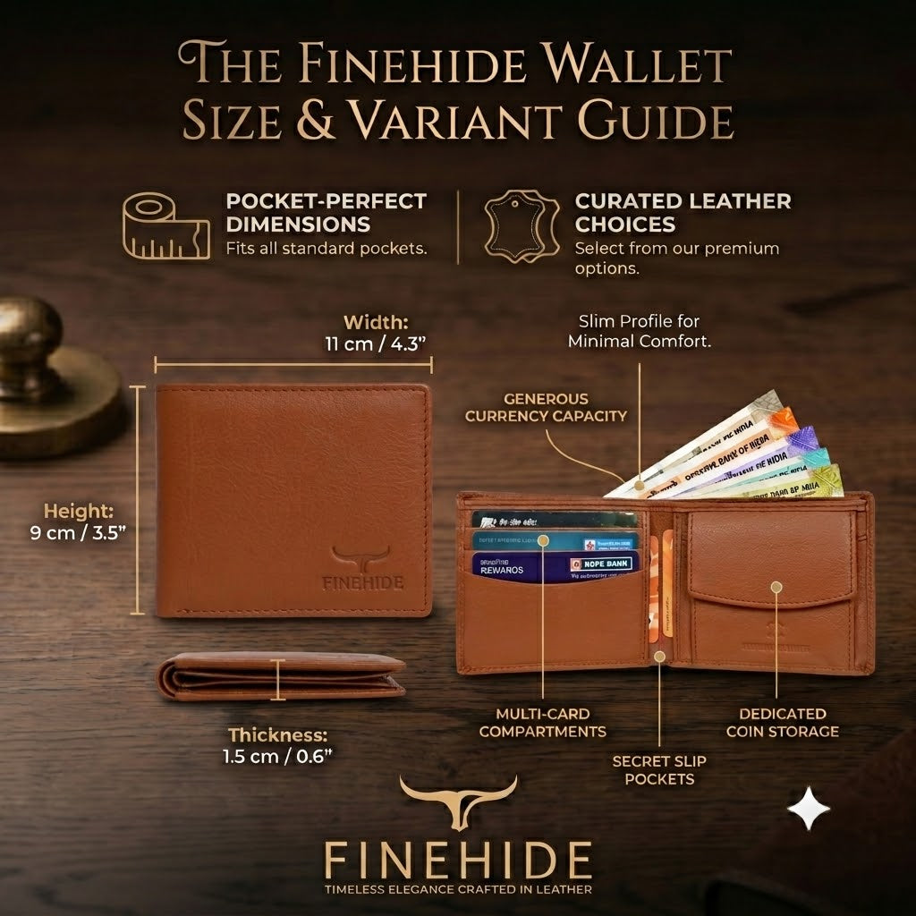 Finehide Slim Bifold Wallet for Men's Cognac Leather,  Gift Box