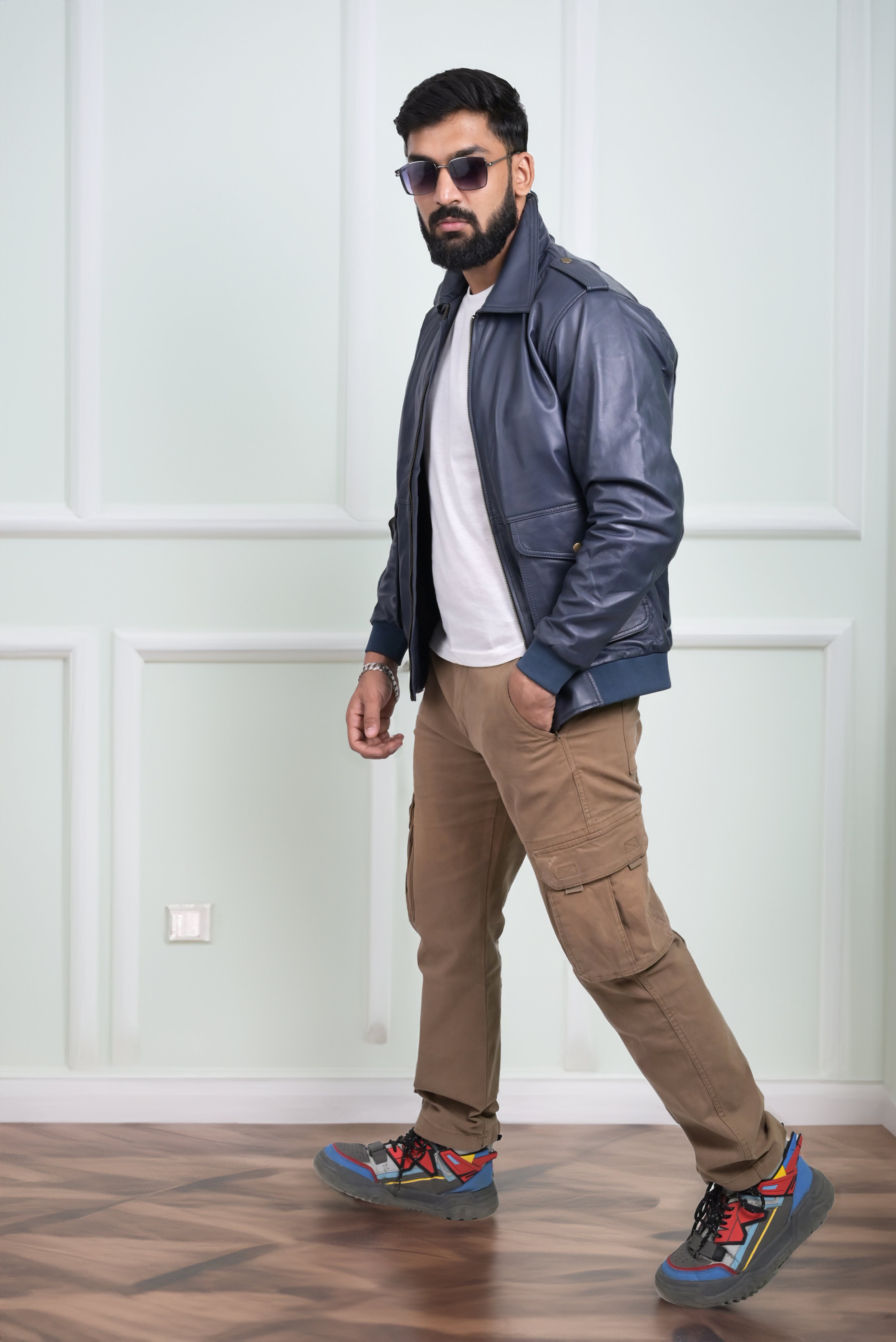 FINEHIDE NAVY SQUADRON BLUE BOMBER STYLE GENUINE LEATHER JACKETS FOR MENS