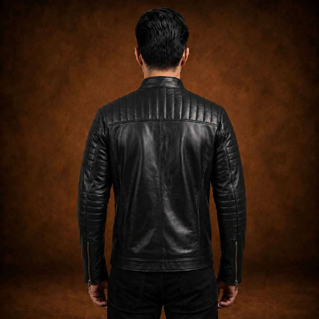 FINEHIDE MEN’S BLACK GENUINE LEATHER BOMBER JACKET FOR MEN