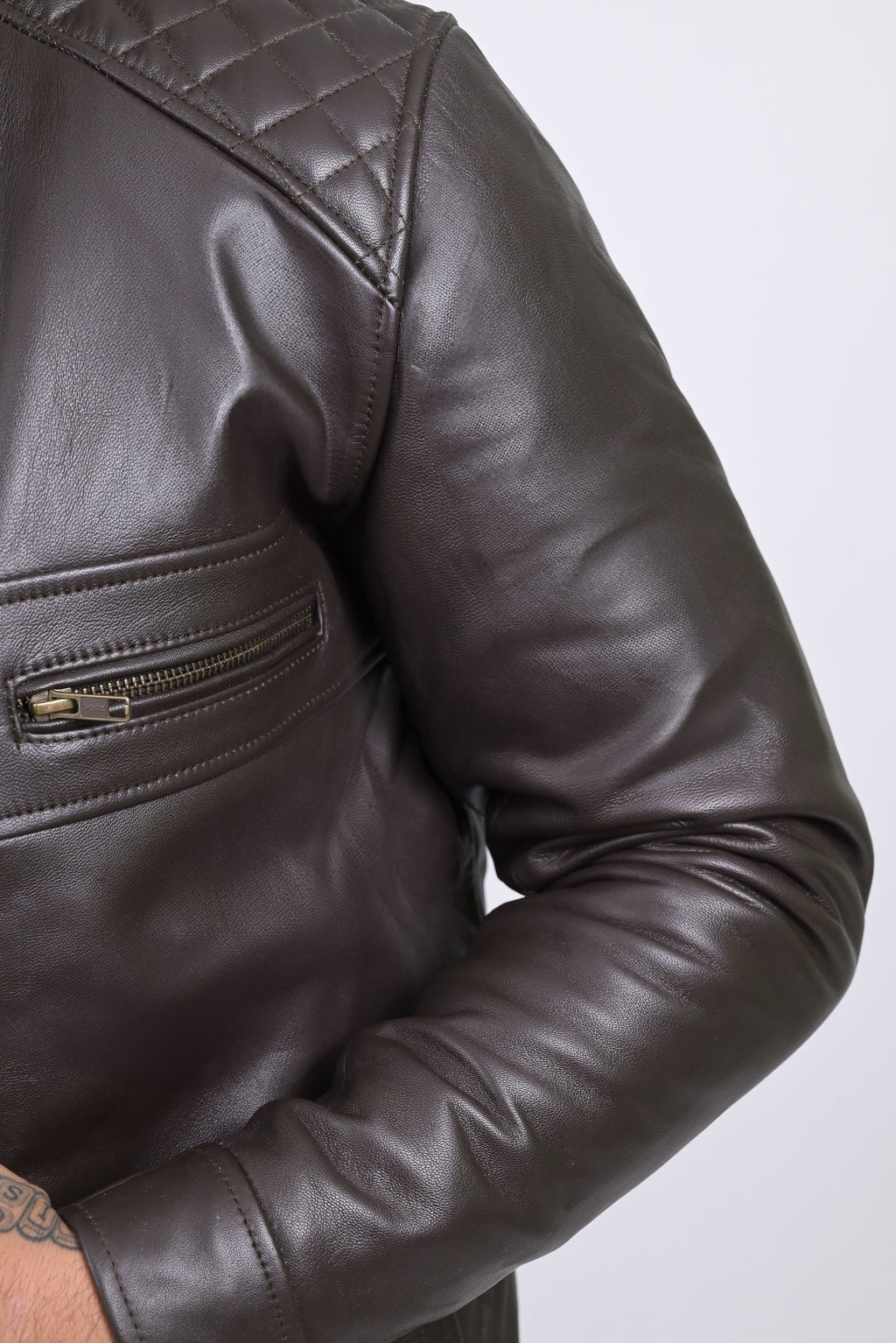 FINEHIDE DARK HERITAGE - QUILTED SHOULDER BROWN GENUINE LEATHER JACKKET FOR MEN