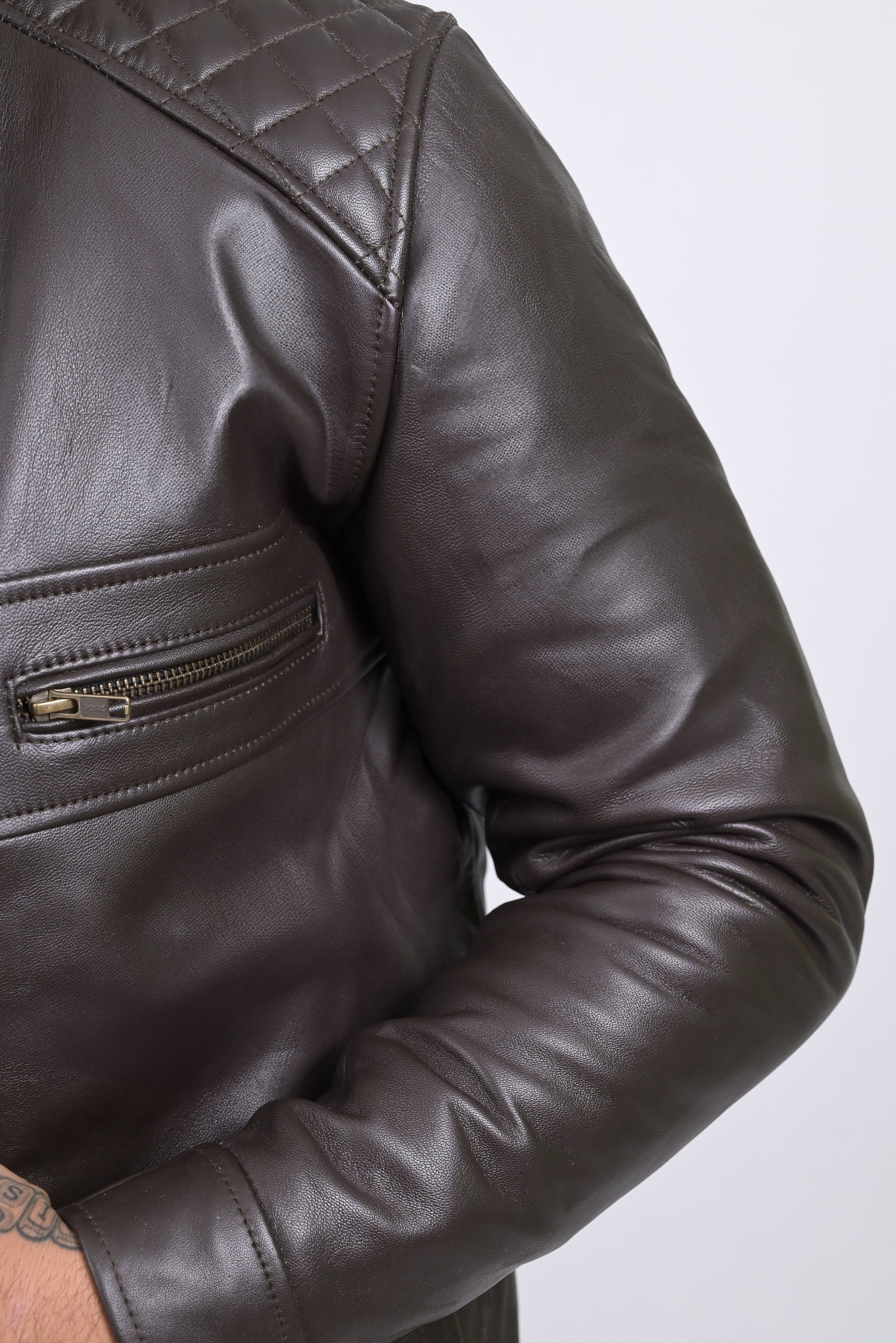 FINEHIDE DARK HERITAGE - QUILTED SHOULDER BROWN GENUINE LEATHER JACKKET FOR MEN
