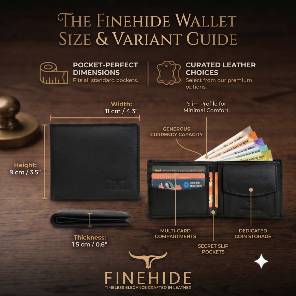 Finehide Classic Bifold Wallet for Men's Black Genuine Leather,  Premium Gift Box