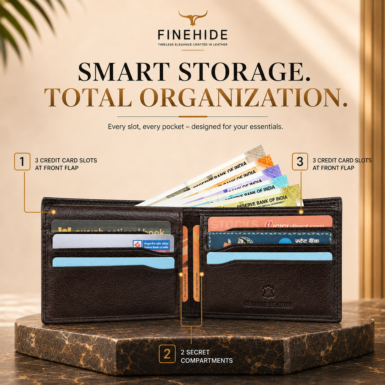 Finehide Premium Leather  Wallet for Men's Dark Brown Antique Leather,  Luxury Gift Box