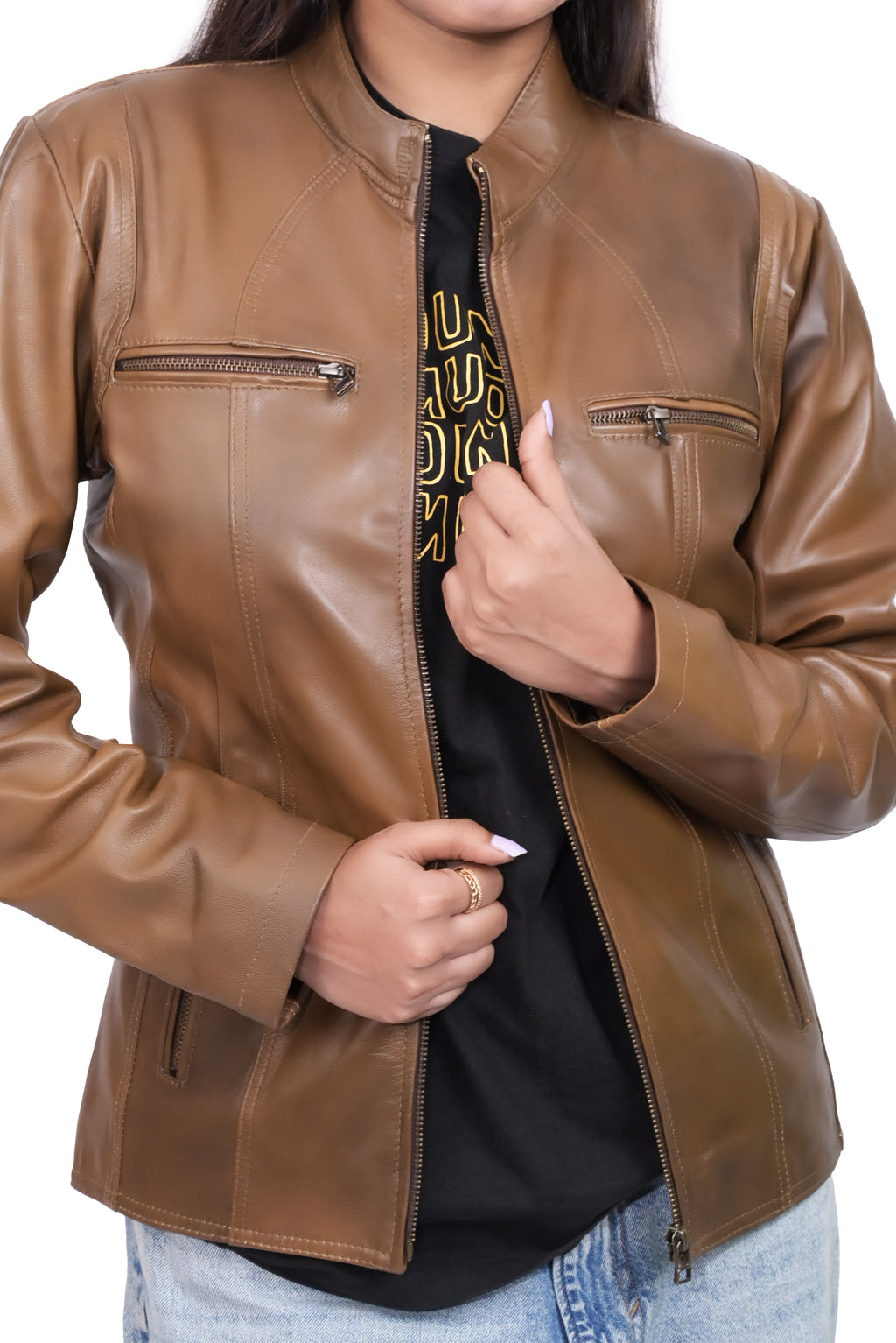 FINEHIDE CARAMEL LUXE BROWN ANTIQUE GENUINE LEATHER JACKETS FOR WOMEN