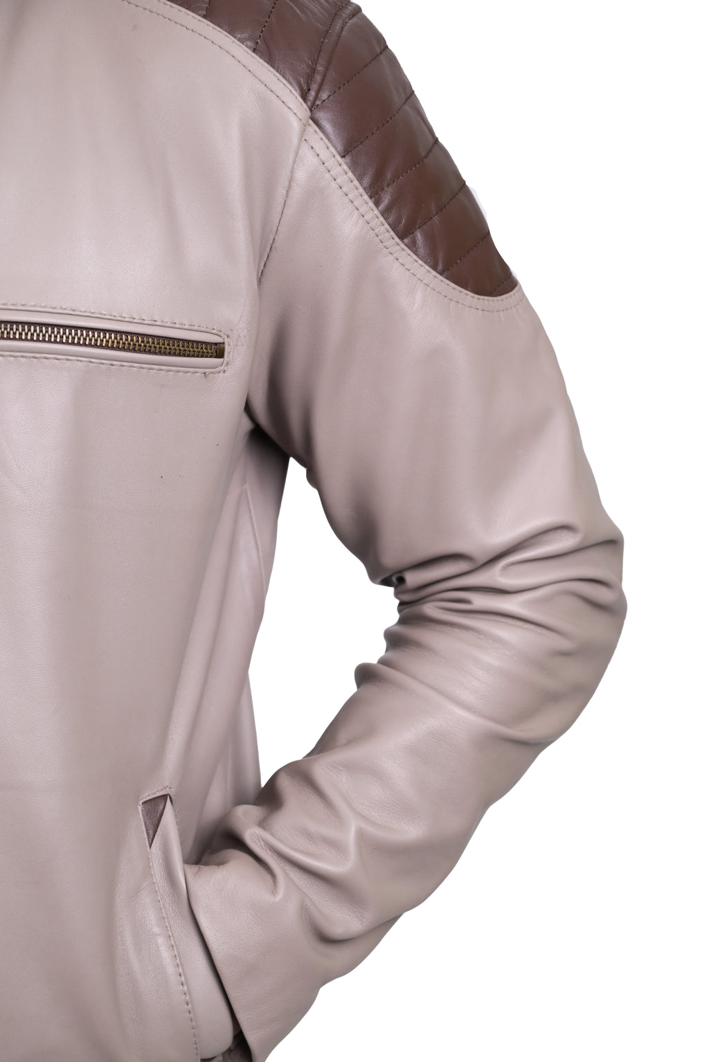FINEHIDE STONE ELIGHT ASHGREY WITH CONTRAST SHOULDER  GENUINE LEATHER JACKETS FOR MENS