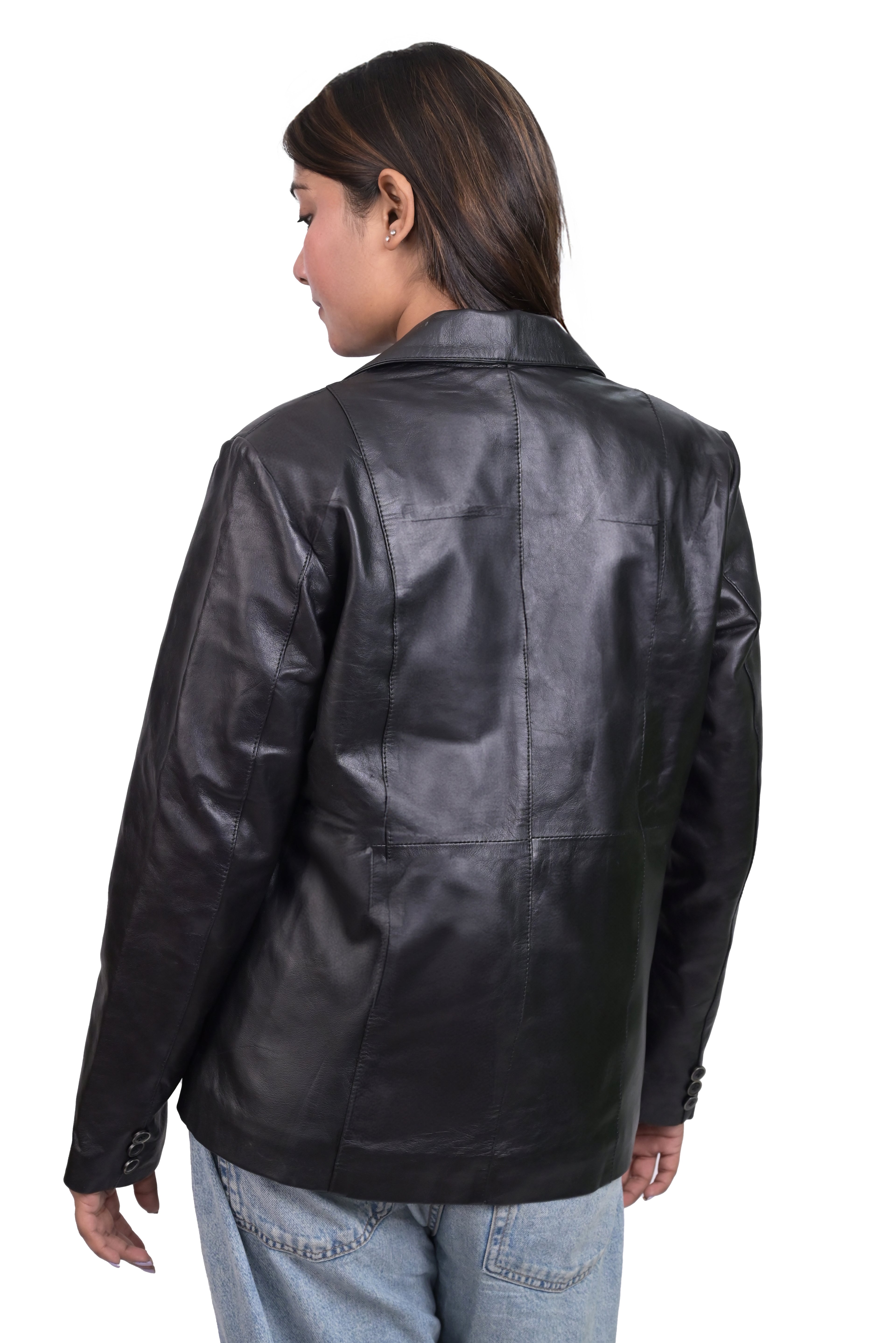 FINEHIDE BLACK BLAZER STYLE GENYUINE LEATHER LEATHER JACKET FOR WOMEN