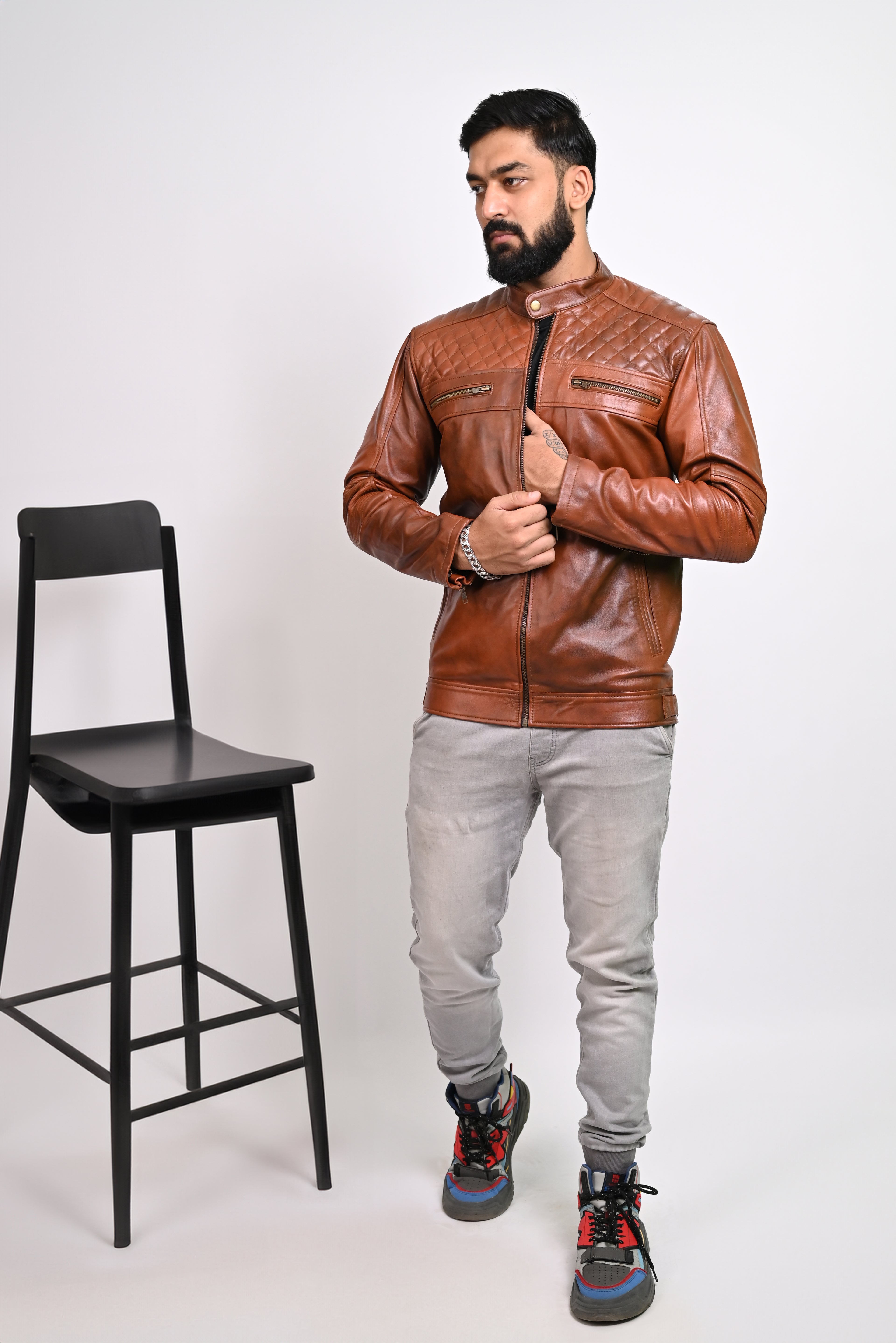 FINEHIDE QUILTED REGAL TANANTIQUE  GENUINE LEATHER JACKETS FOR MENS