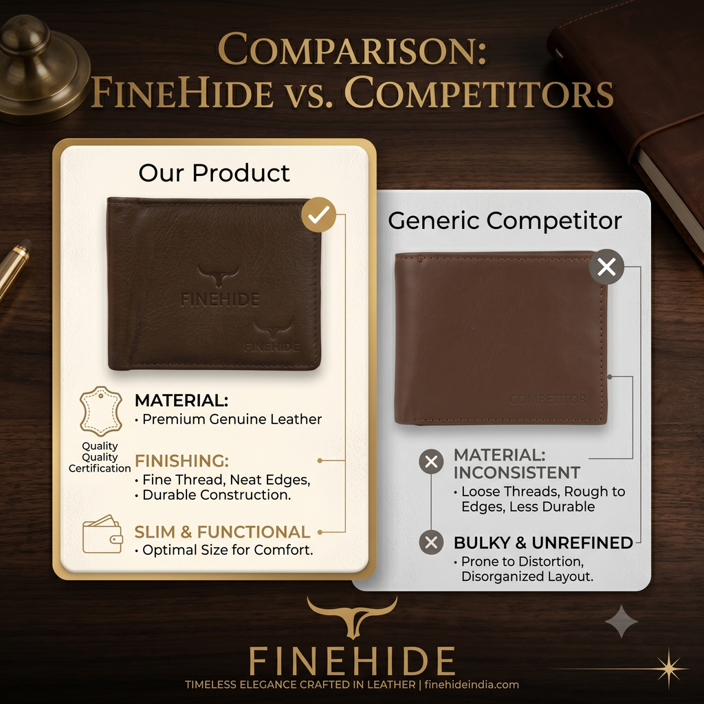 Finehide Classic Bifold Wallet for Men's Dark Brown Genuine Leather, Premium Gift Box