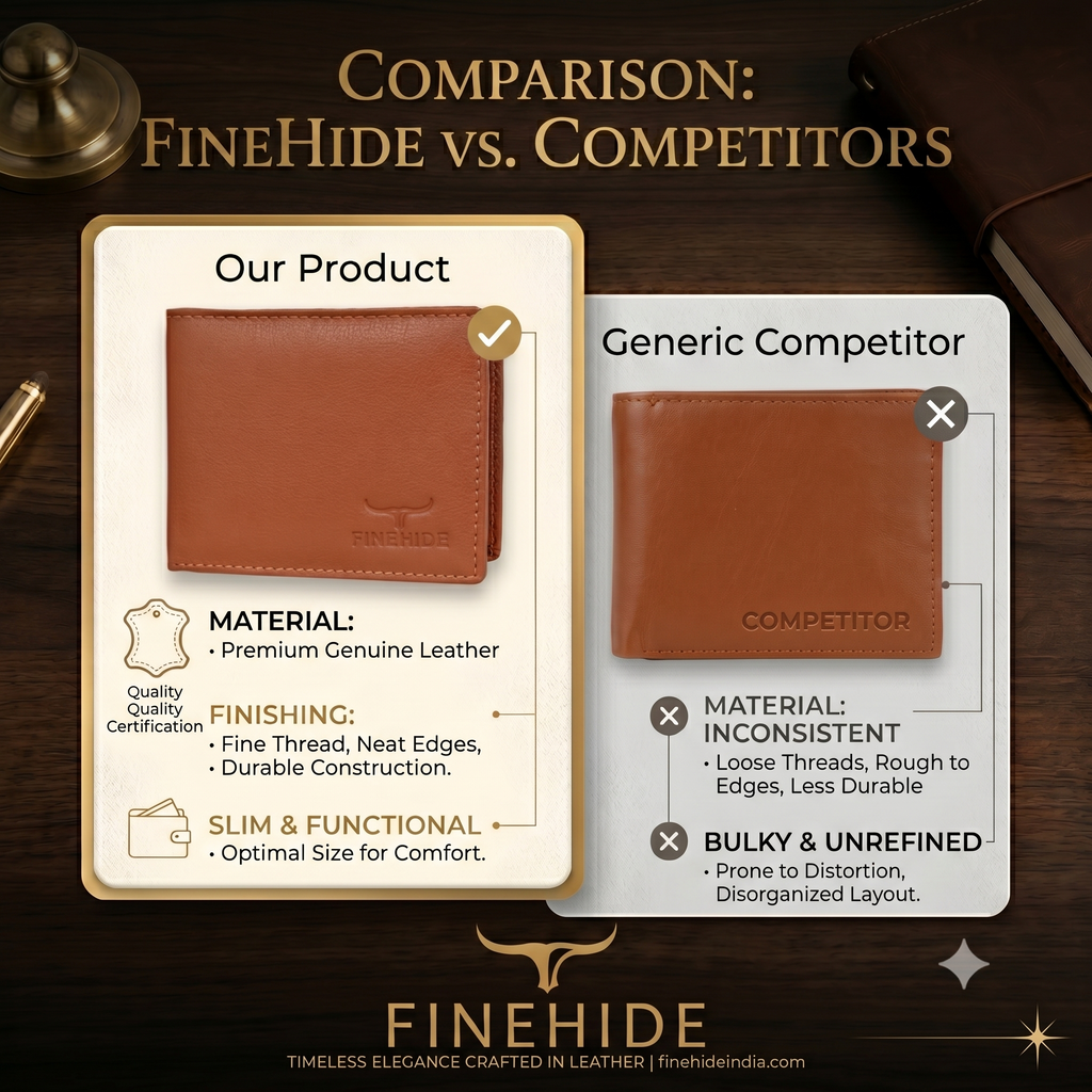 Finehide Slim Bifold Wallet for Men's Cognac Leather,  Gift Box