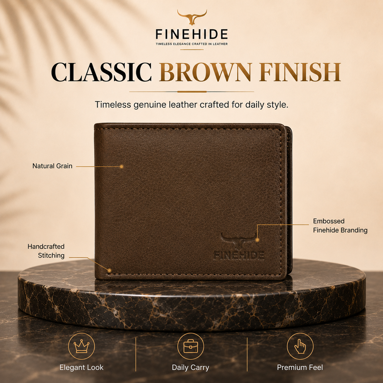 Finehide Classic Bifold Wallet for Men's Dark Brown Genuine Leather, Premium Gift Box