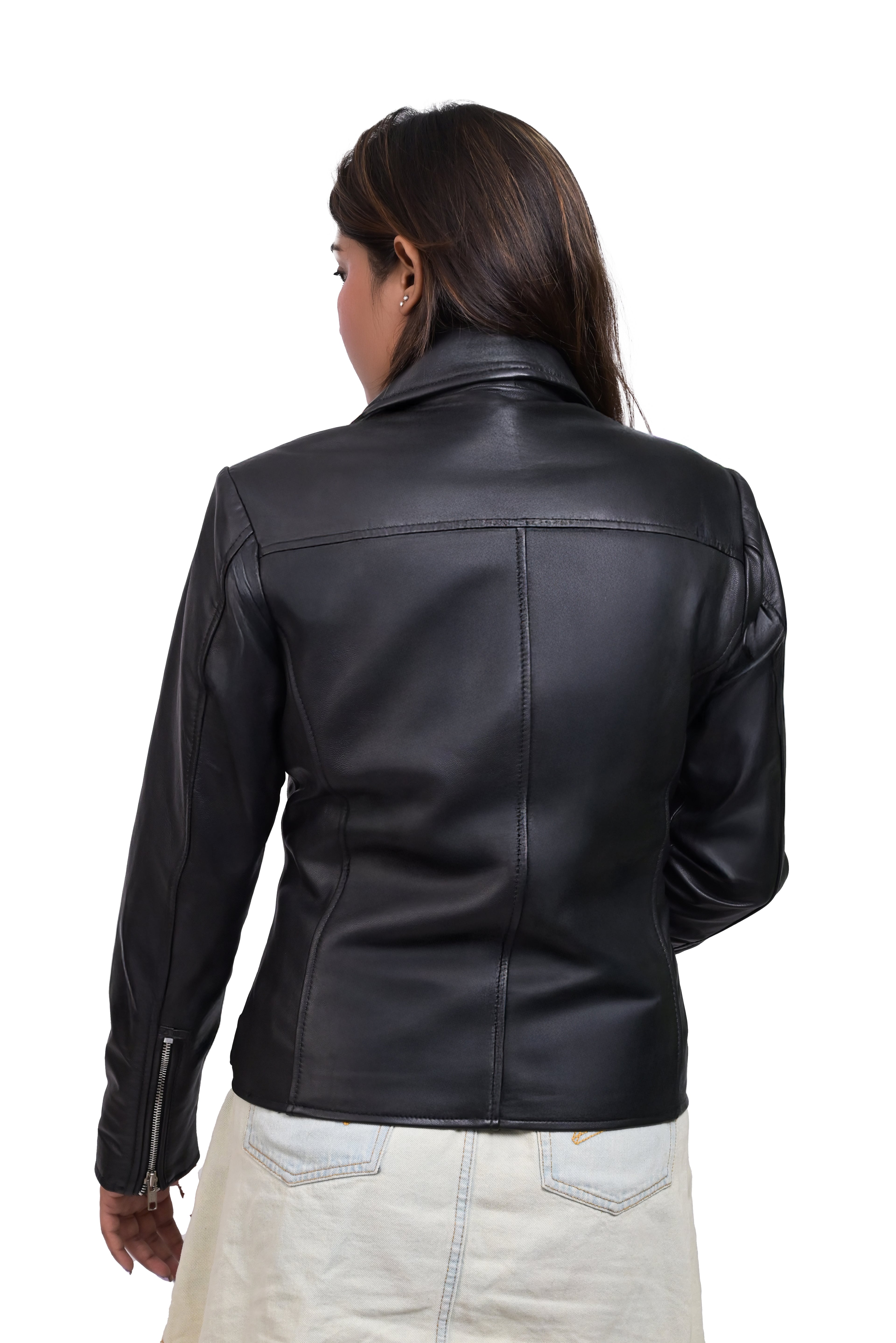FINEHIDE  CLASSIC BLACK BELTED BIKER /RIDER GENUINE LEATHER JACKETS FOR WOMEN